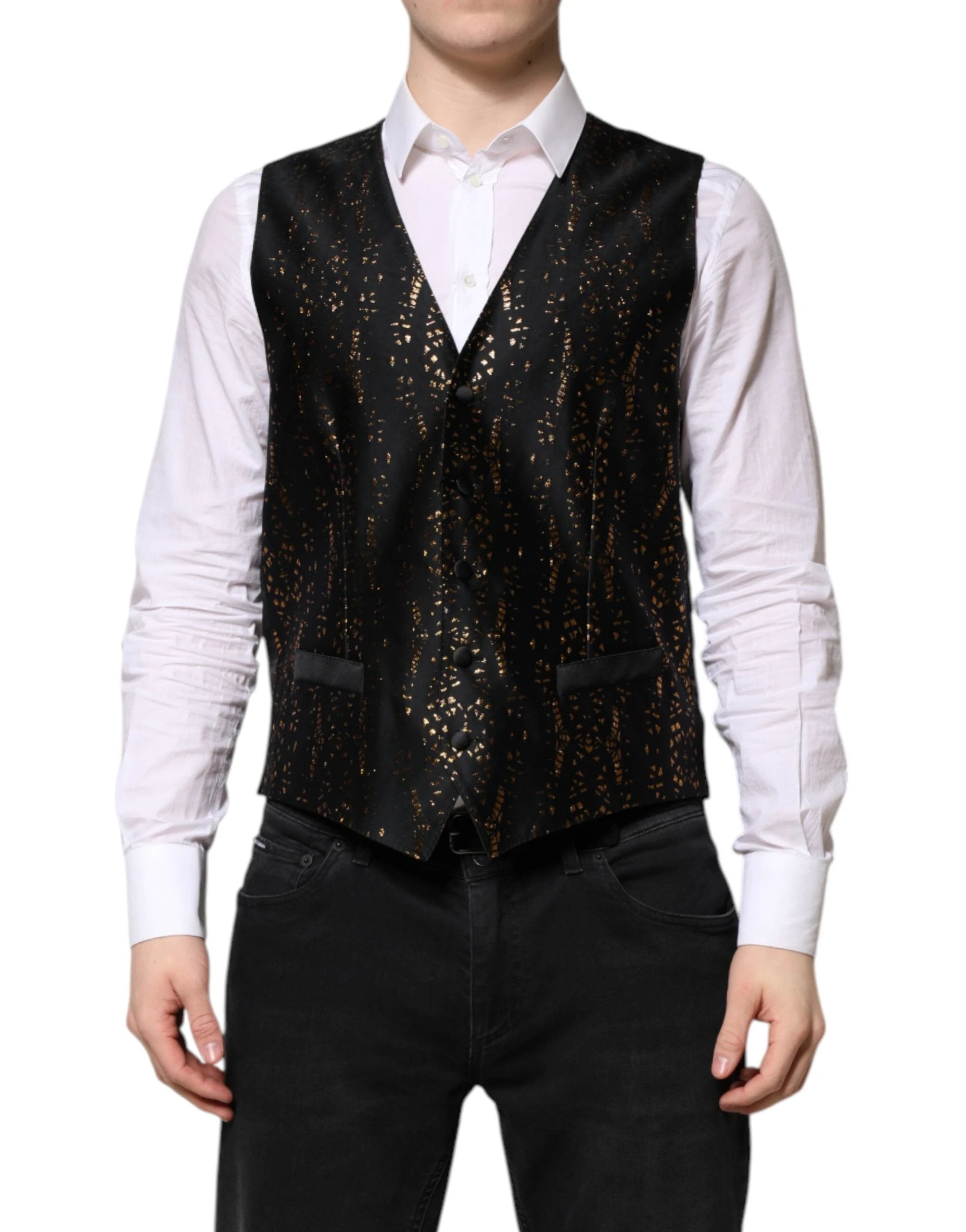 Dolce & Gabbana Black Lurex Dress Formal Men Waistcoat Vest by Dolce & Gabbana
