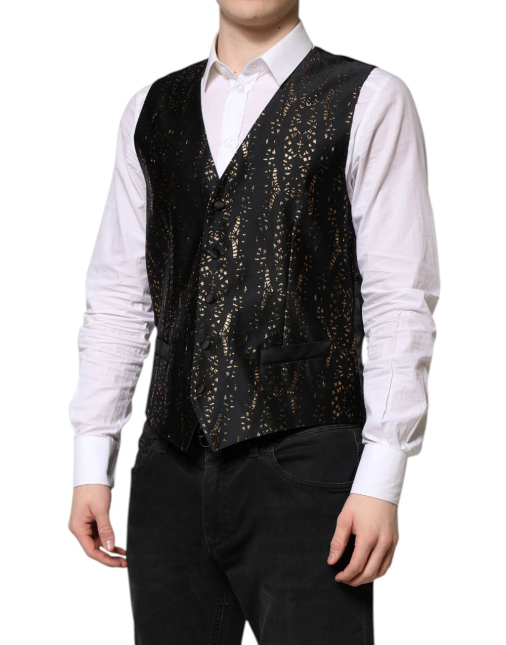 Dolce & Gabbana Black Lurex Dress Formal Men Waistcoat Vest by Dolce & Gabbana