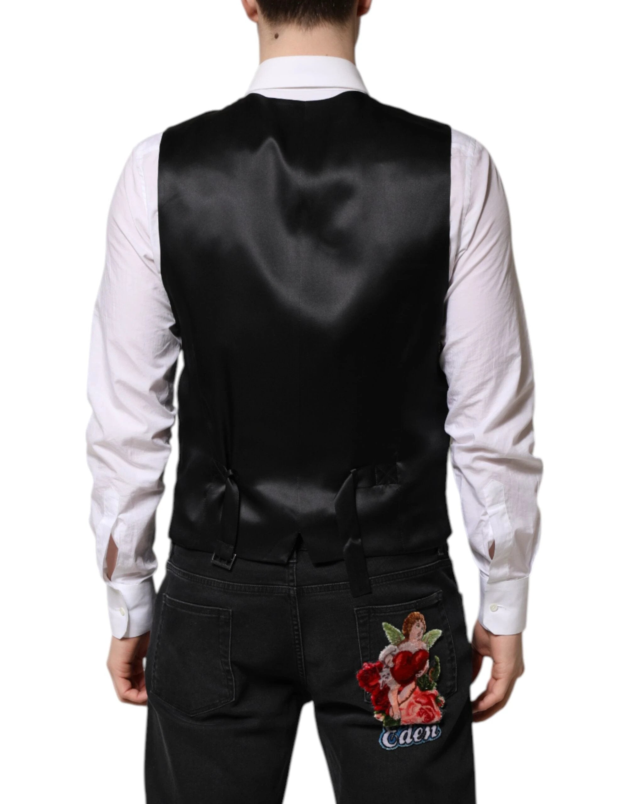 Dolce & Gabbana Black Lurex Dress Formal Men Waistcoat Vest by Dolce & Gabbana