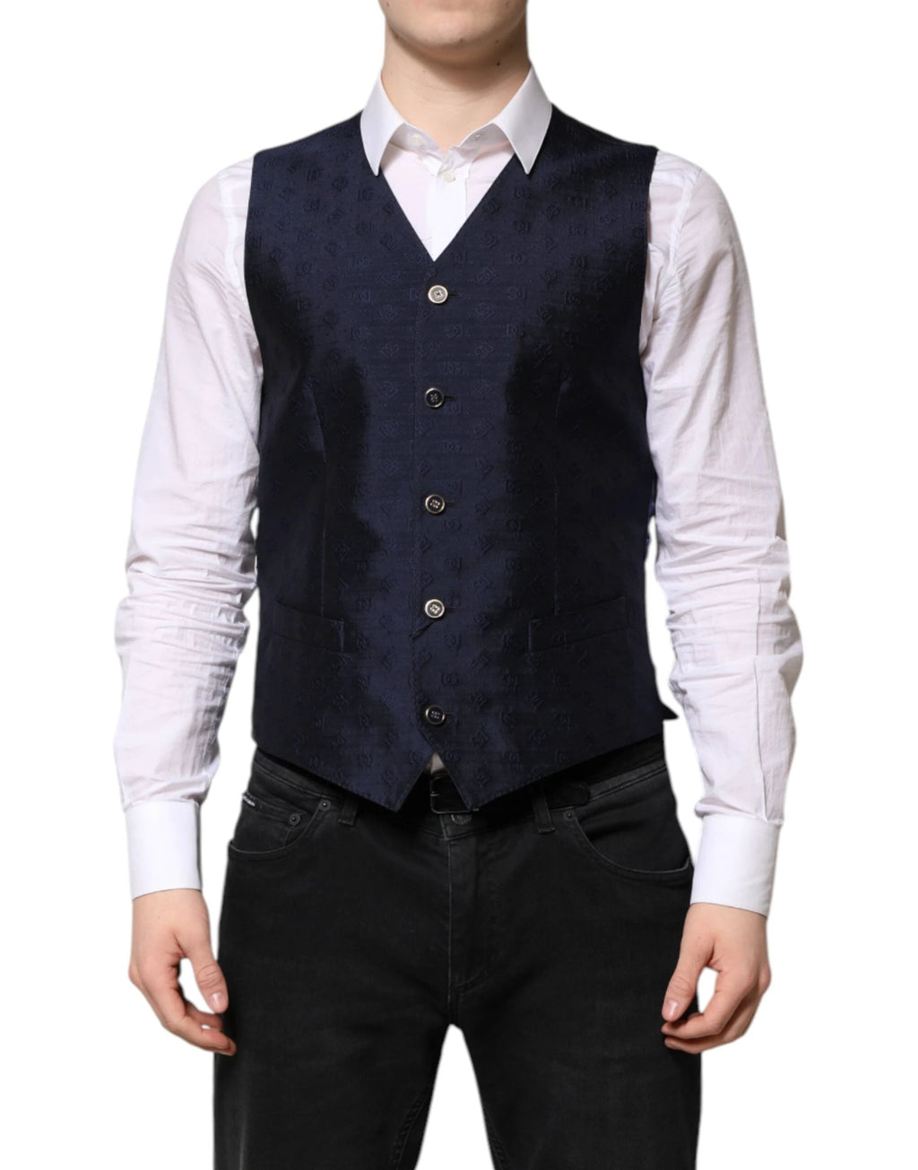Dolce & Gabbana Dark Blue Logo Wool Formal Men Waistcoat Vest by Dolce & Gabbana