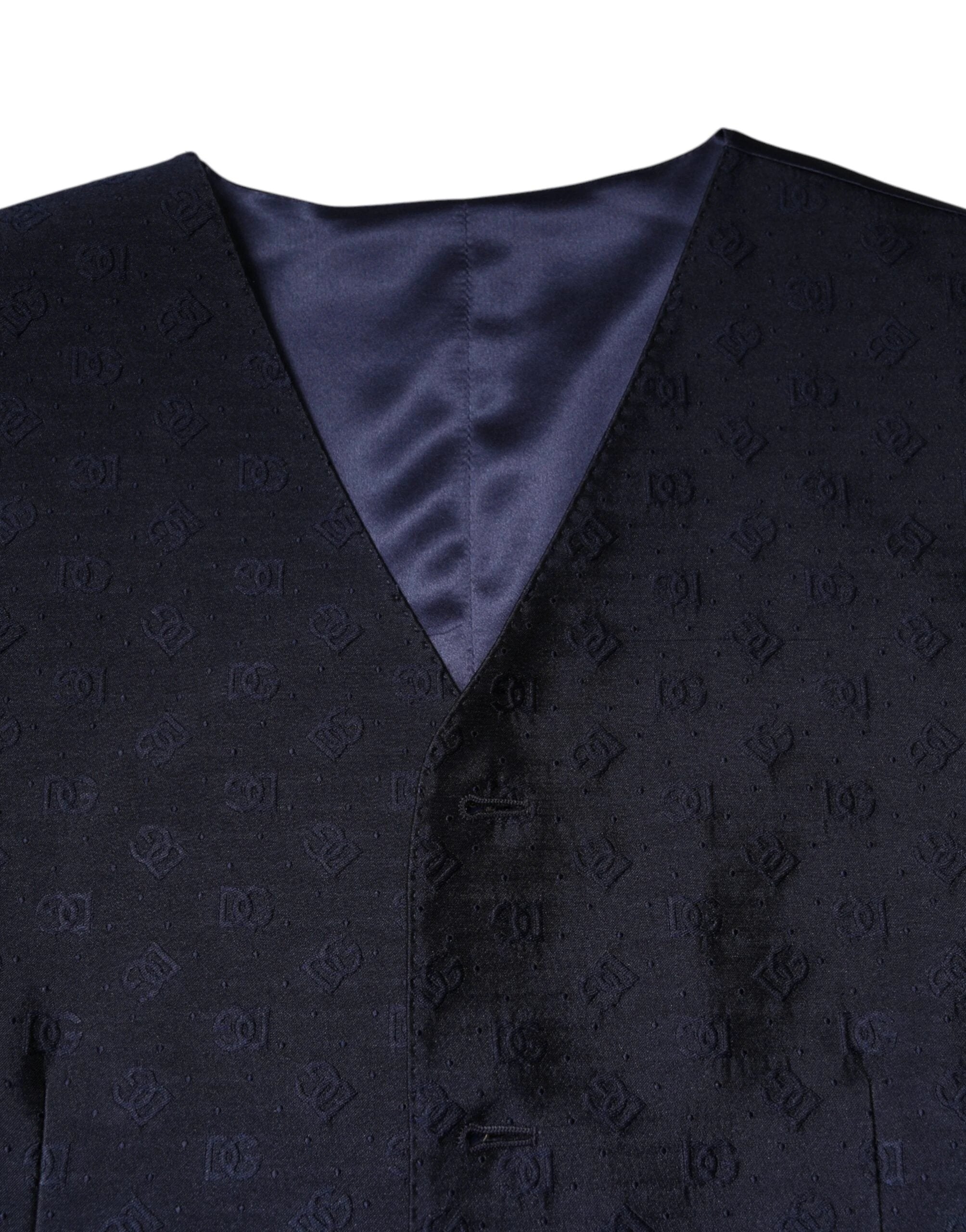 Dolce & Gabbana Dark Blue Logo Wool Formal Men Waistcoat Vest by Dolce & Gabbana