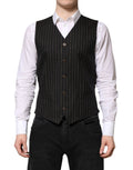 Dolce & Gabbana Black Stripes Wool Formal Men Waistcoat Vest by Dolce & Gabbana