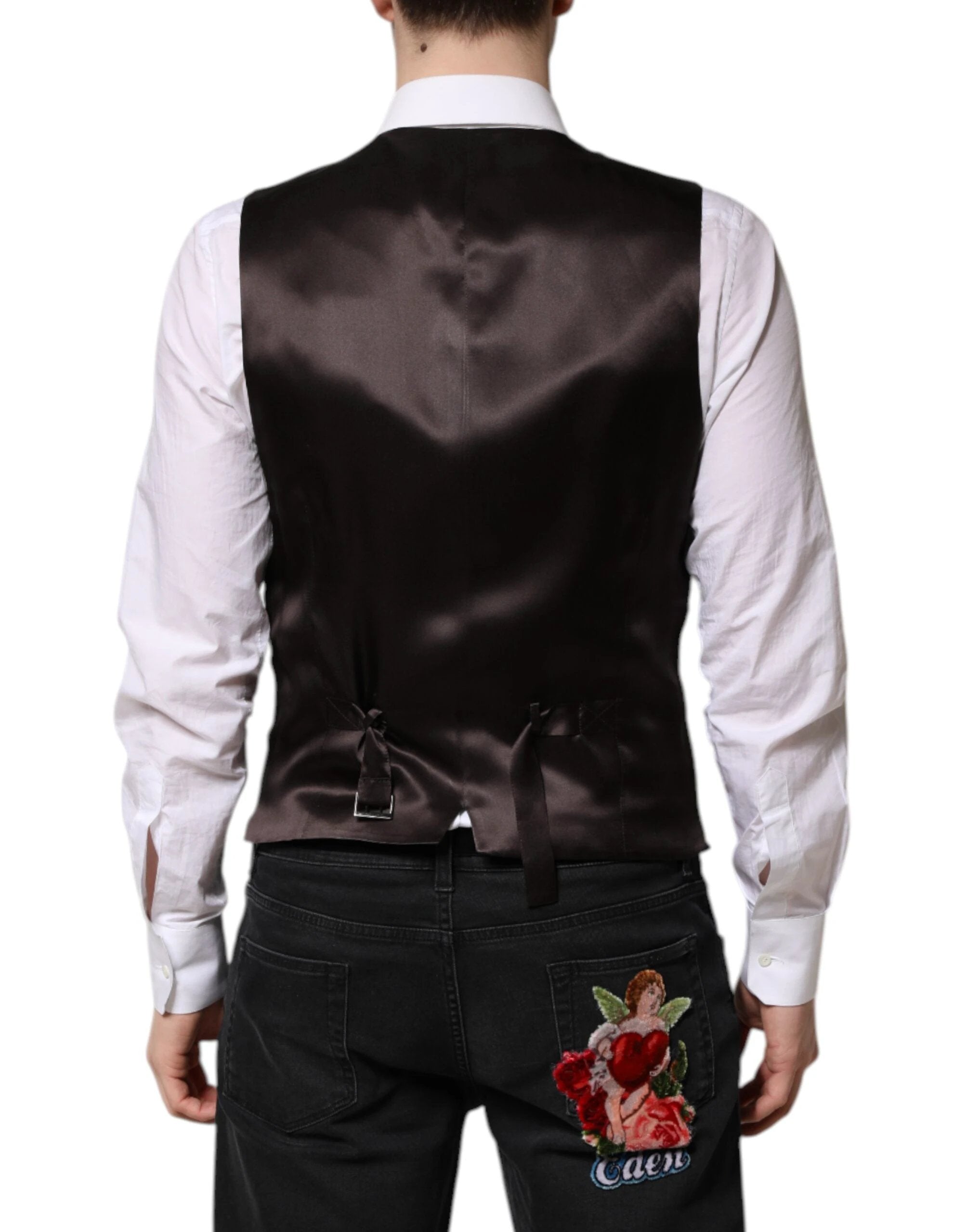 Dolce & Gabbana Black Stripes Wool Formal Men Waistcoat Vest by Dolce & Gabbana