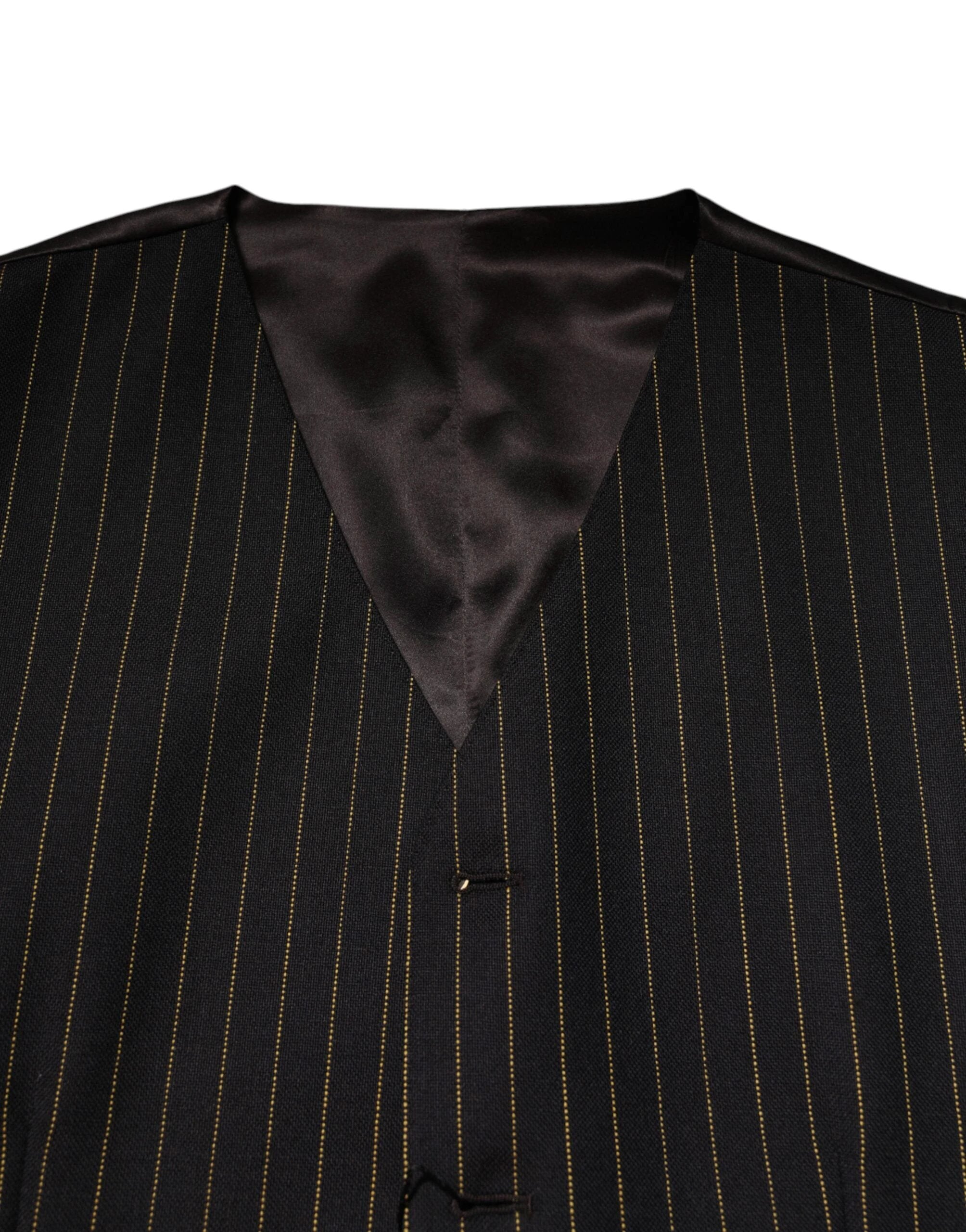 Dolce & Gabbana Black Stripes Wool Formal Men Waistcoat Vest by Dolce & Gabbana