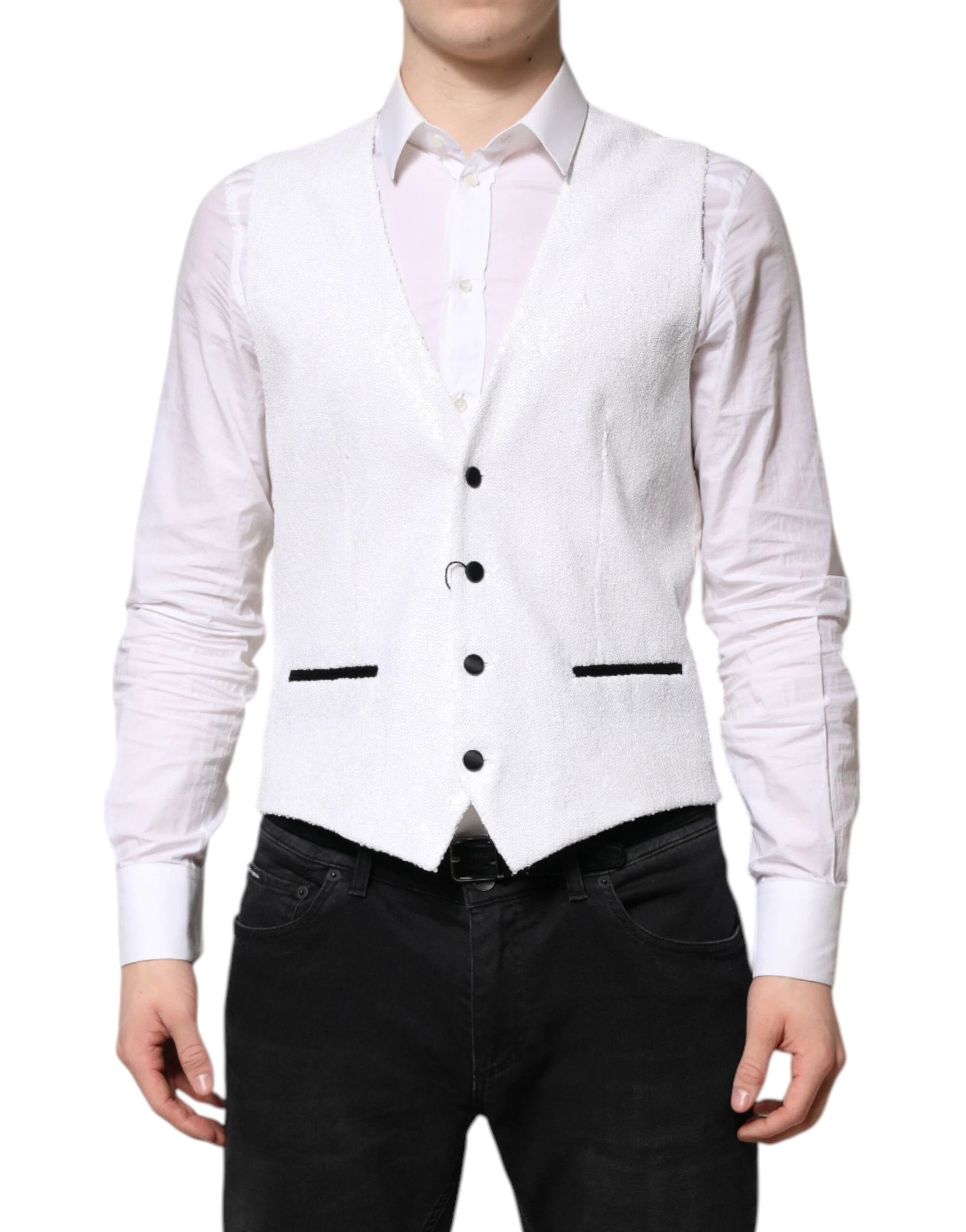 Dolce & Gabbana White Sequined Dress Formal Waistcoat Vest by Dolce & Gabbana