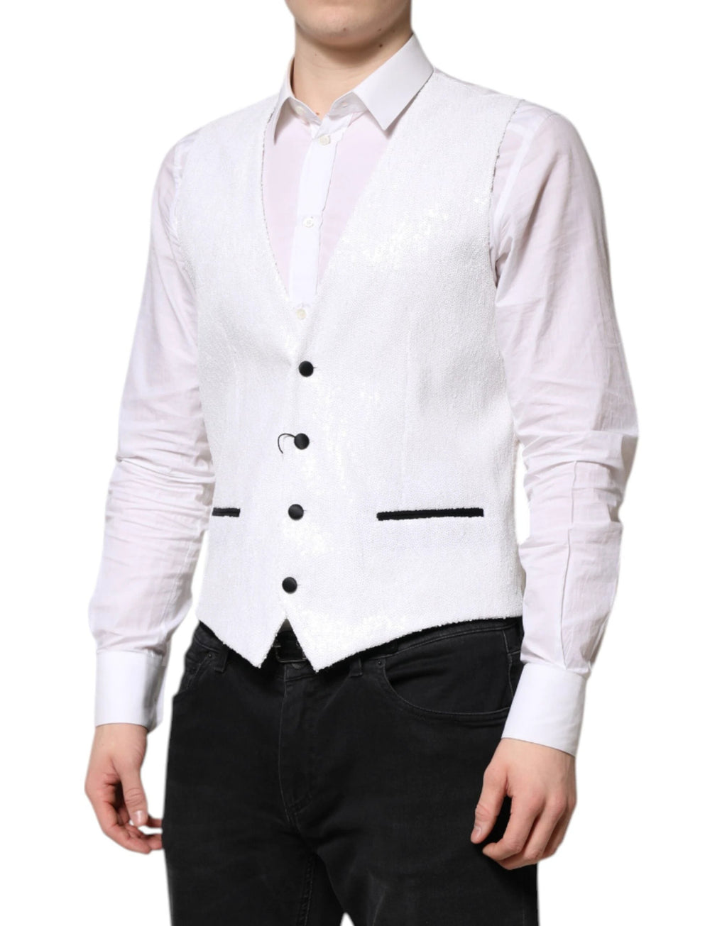 Dolce & Gabbana White Sequined Dress Formal Waistcoat Vest by Dolce & Gabbana