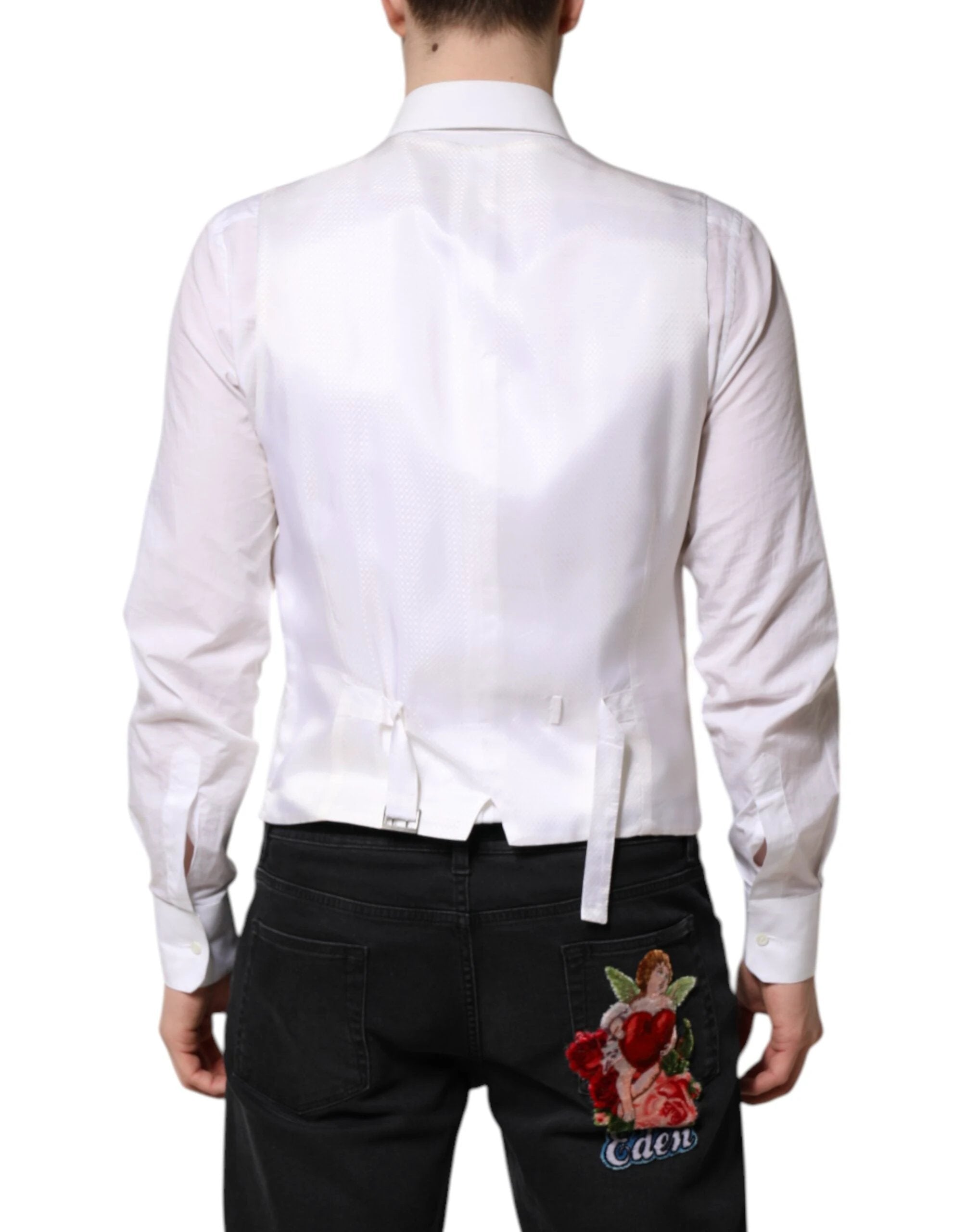 Dolce & Gabbana White Sequined Dress Formal Waistcoat Vest by Dolce & Gabbana