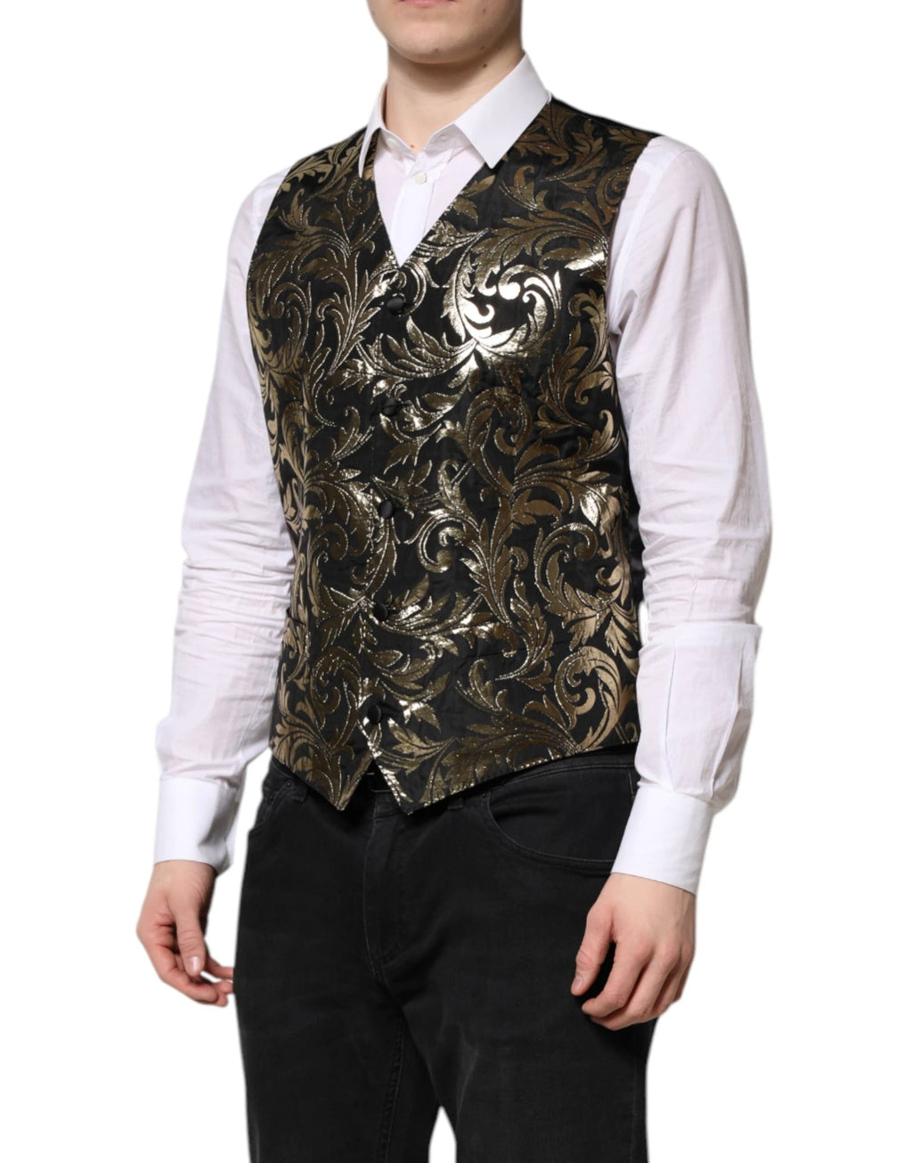 Dolce & Gabbana Black Gold Jacquard Formal Men Waistcoat Vest by Dolce & Gabbana