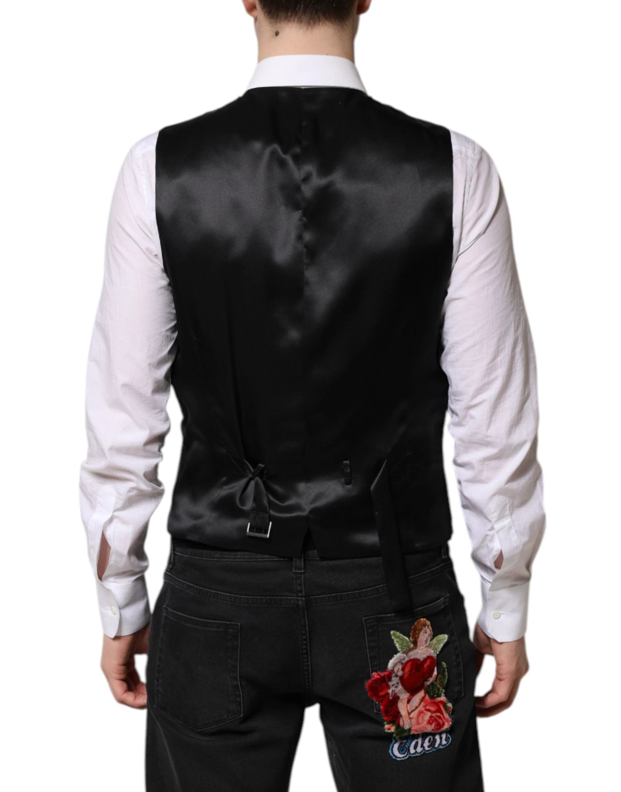 Dolce & Gabbana Black Gold Jacquard Formal Men Waistcoat Vest by Dolce & Gabbana