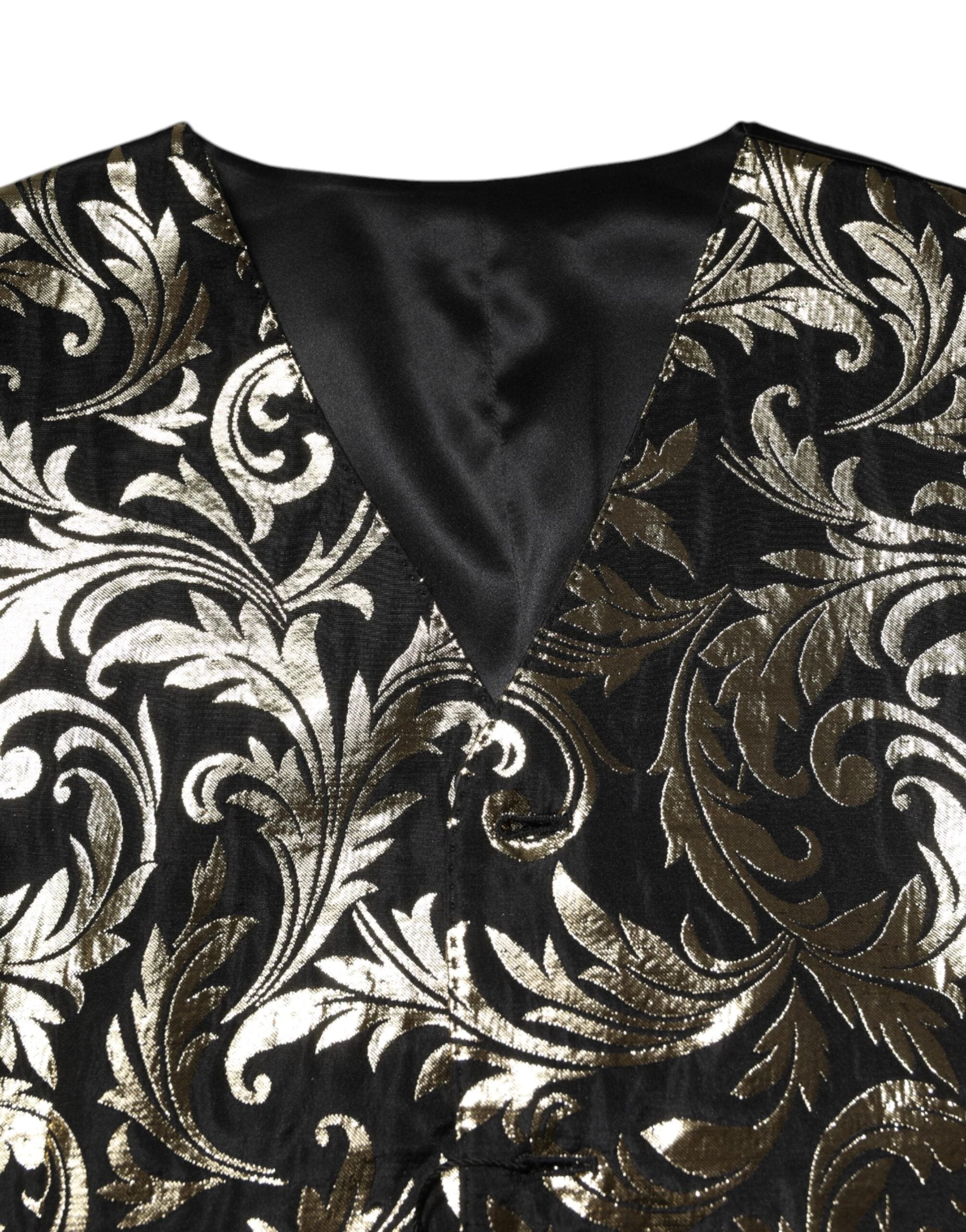Dolce & Gabbana Black Gold Jacquard Formal Men Waistcoat Vest by Dolce & Gabbana