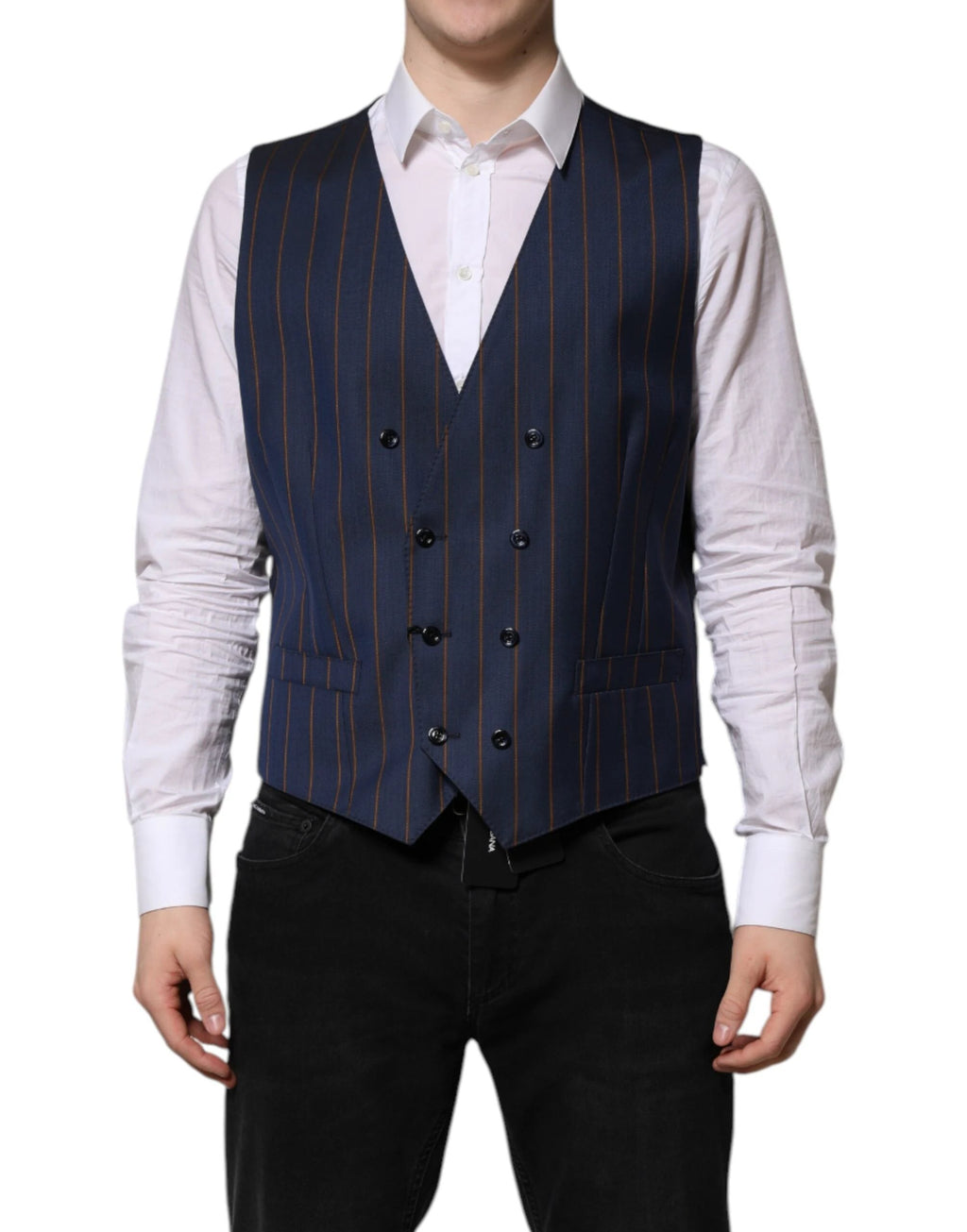 Dolce & Gabbana Blue Stripes Wool Formal Men Waistcoat Vest by Dolce & Gabbana