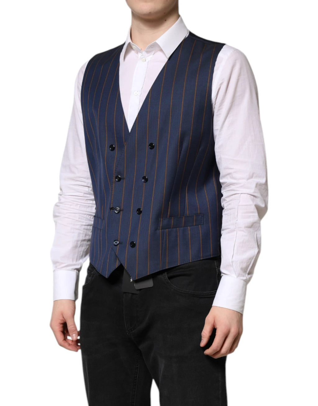 Dolce & Gabbana Blue Stripes Wool Formal Men Waistcoat Vest by Dolce & Gabbana