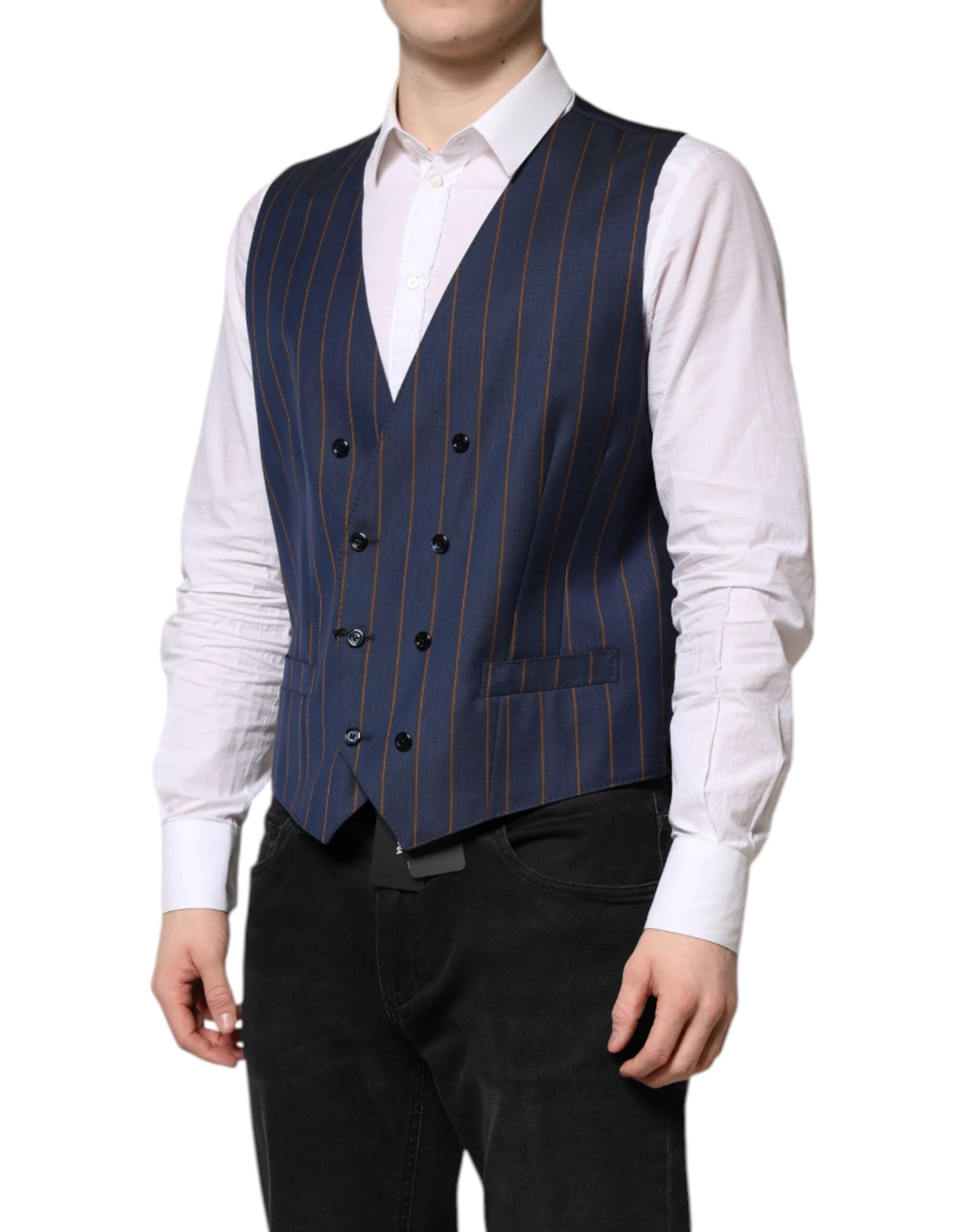 Dolce & Gabbana Blue Stripes Wool Formal Men Waistcoat Vest by Dolce & Gabbana