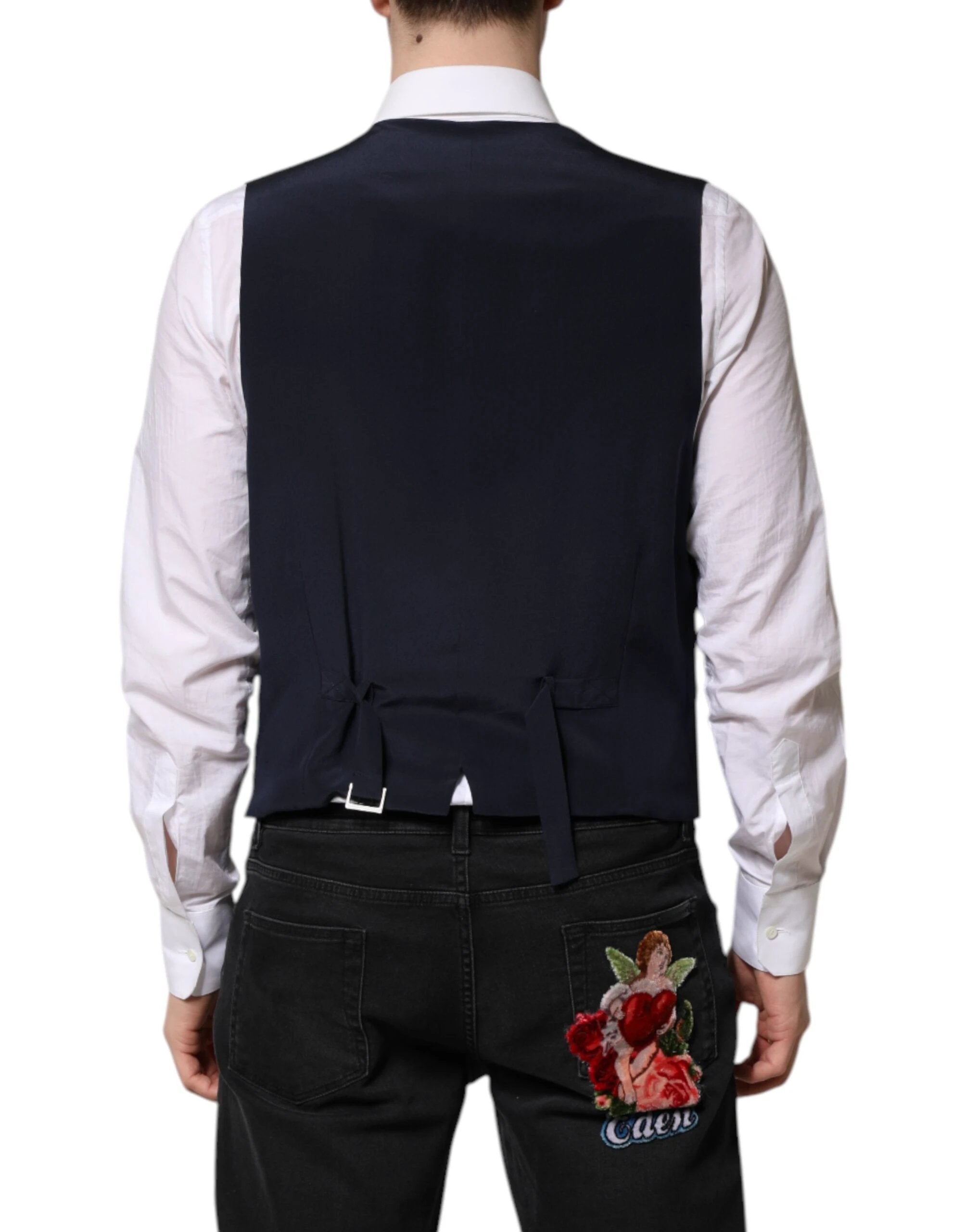 Dolce & Gabbana Blue Stripes Wool Formal Men Waistcoat Vest by Dolce & Gabbana