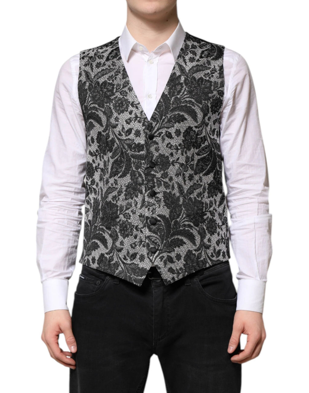 Dolce & Gabbana Black Gray Brocade Formal Men Waistcoat Vest by Dolce & Gabbana