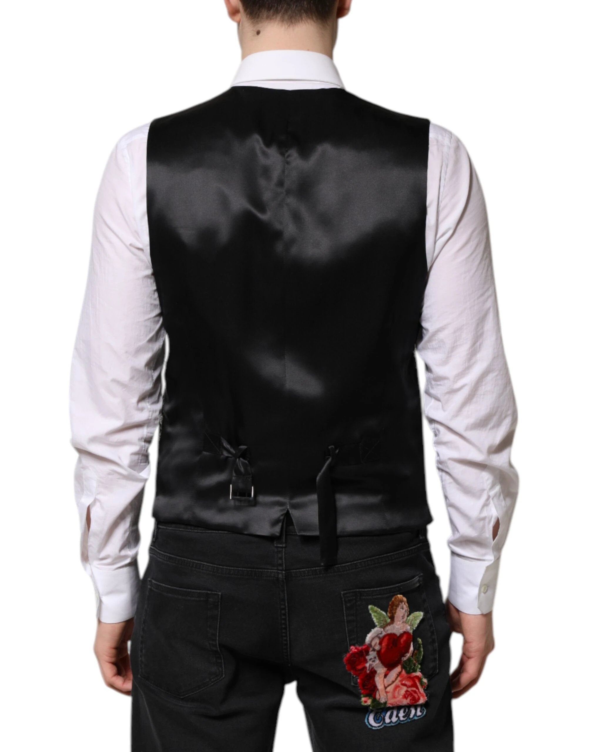 Dolce & Gabbana Black Gray Brocade Formal Men Waistcoat Vest by Dolce & Gabbana