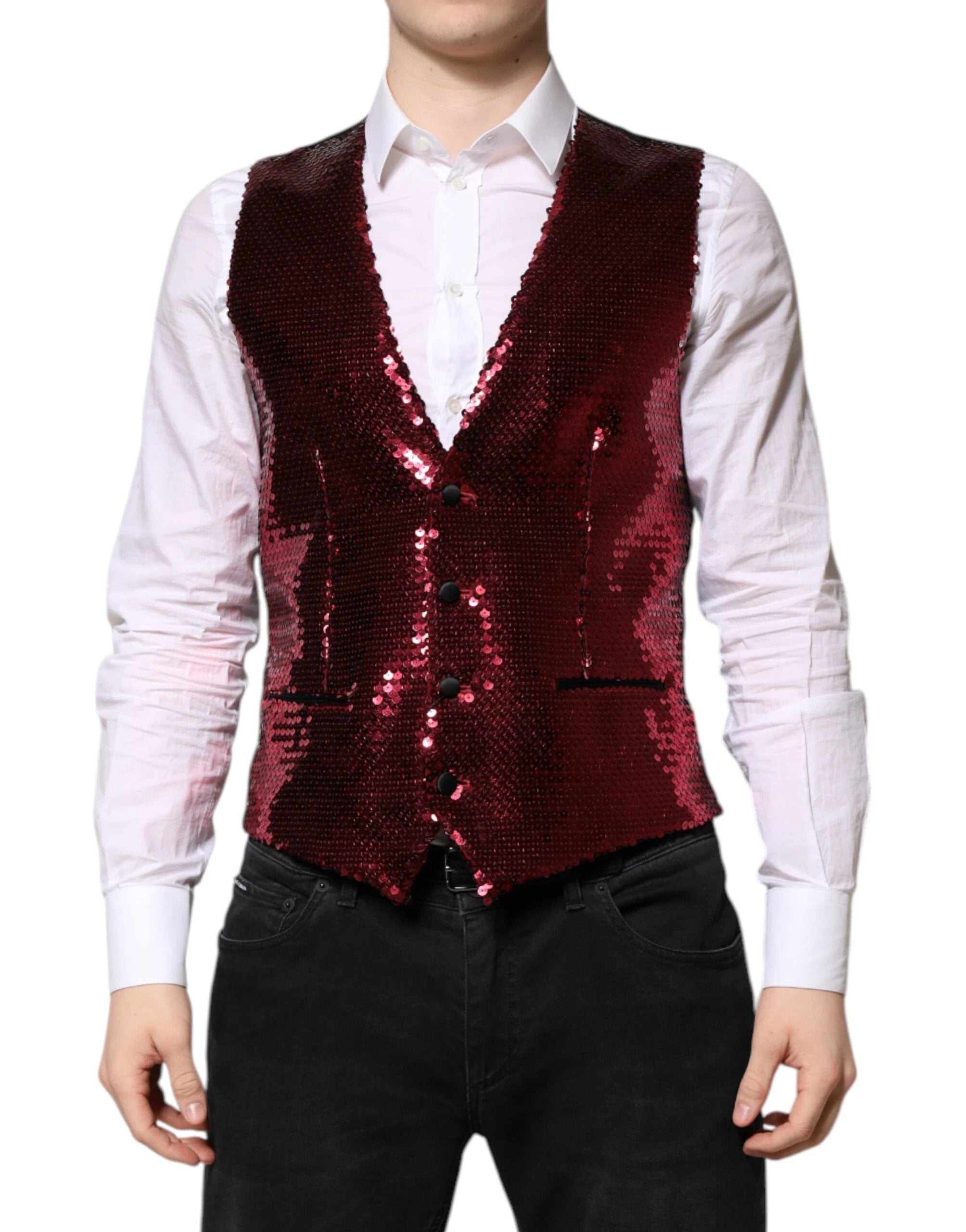 Dolce & Gabbana Red Sequined Dress Formal Men Waistcoat Vest by Dolce & Gabbana