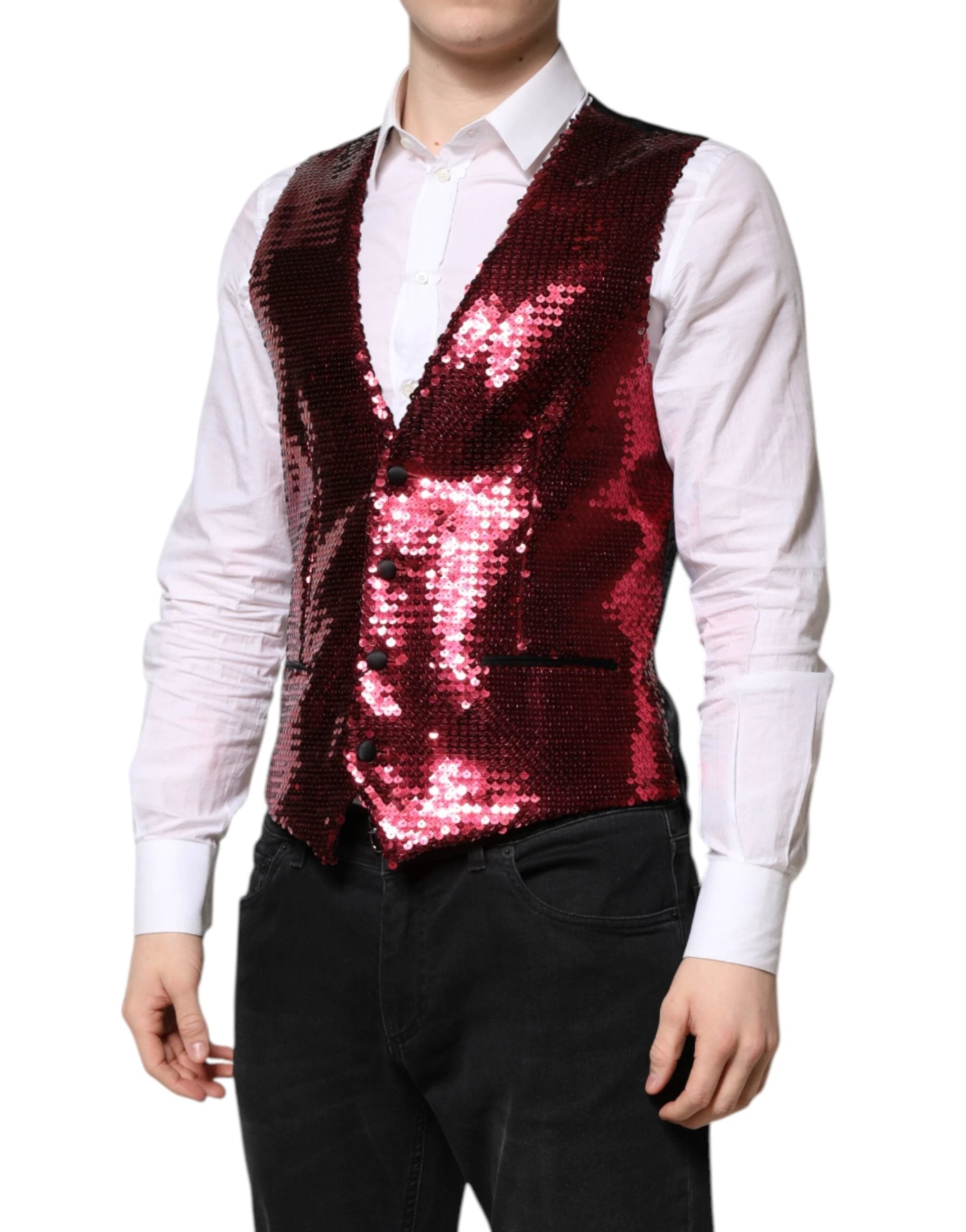 Dolce & Gabbana Red Sequined Dress Formal Men Waistcoat Vest by Dolce & Gabbana