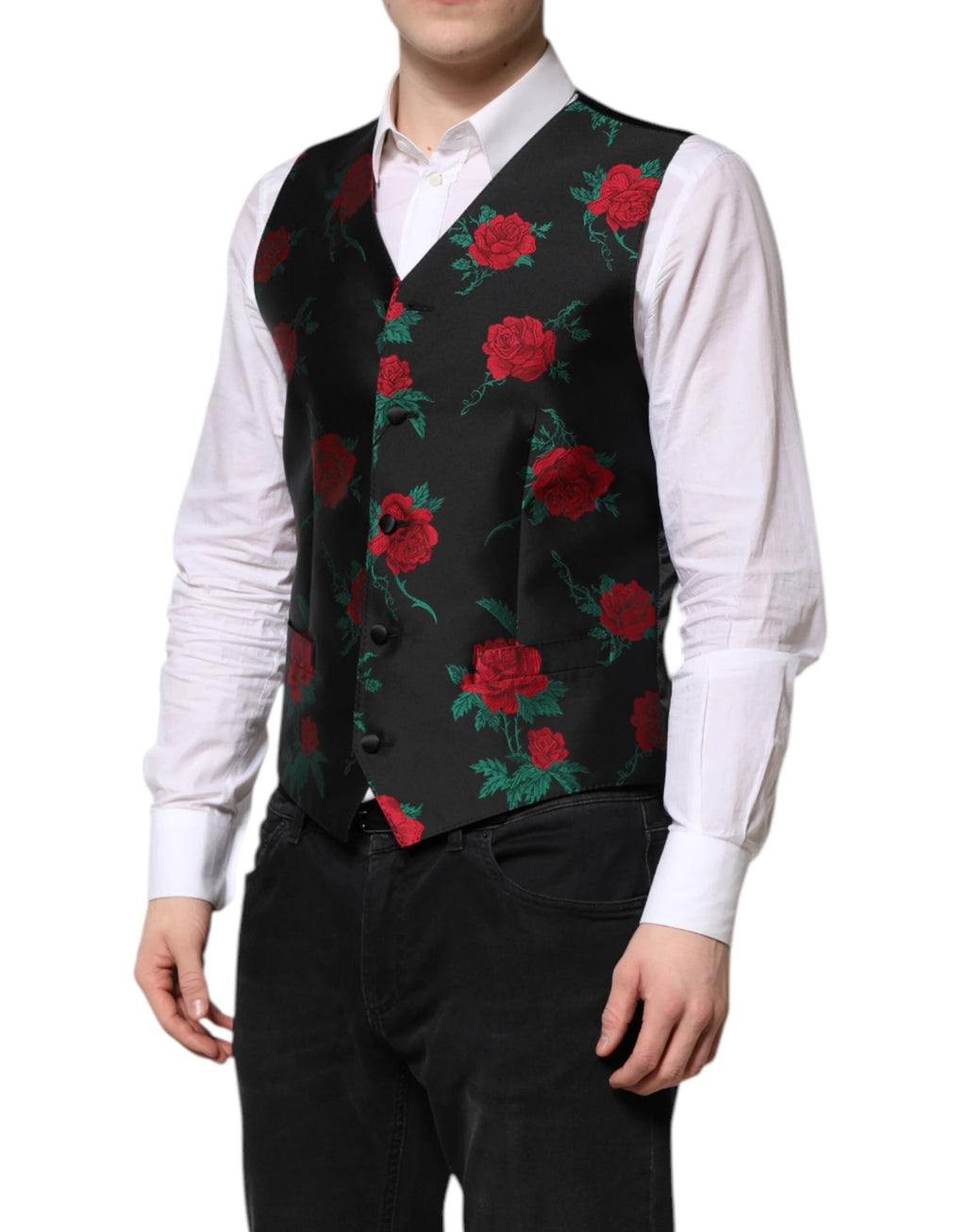 Dolce & Gabbana Red Floral Brocade Formal Men Waistcoat Vest by Dolce & Gabbana