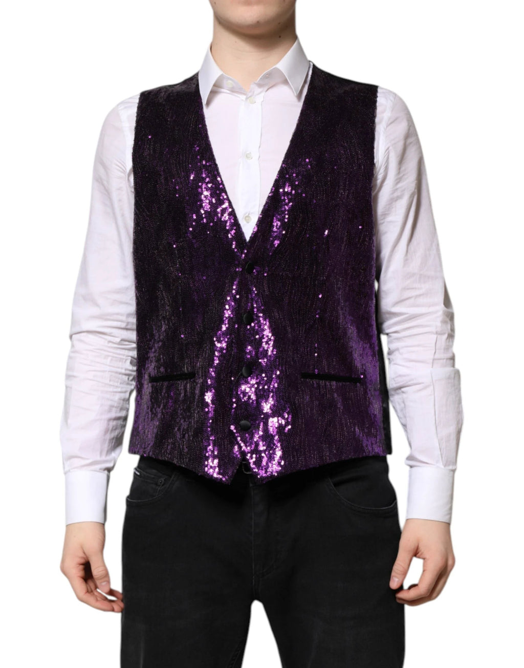 Dolce & Gabbana Purple Sequined Dress Formal Waistcoat Vest by Dolce & Gabbana