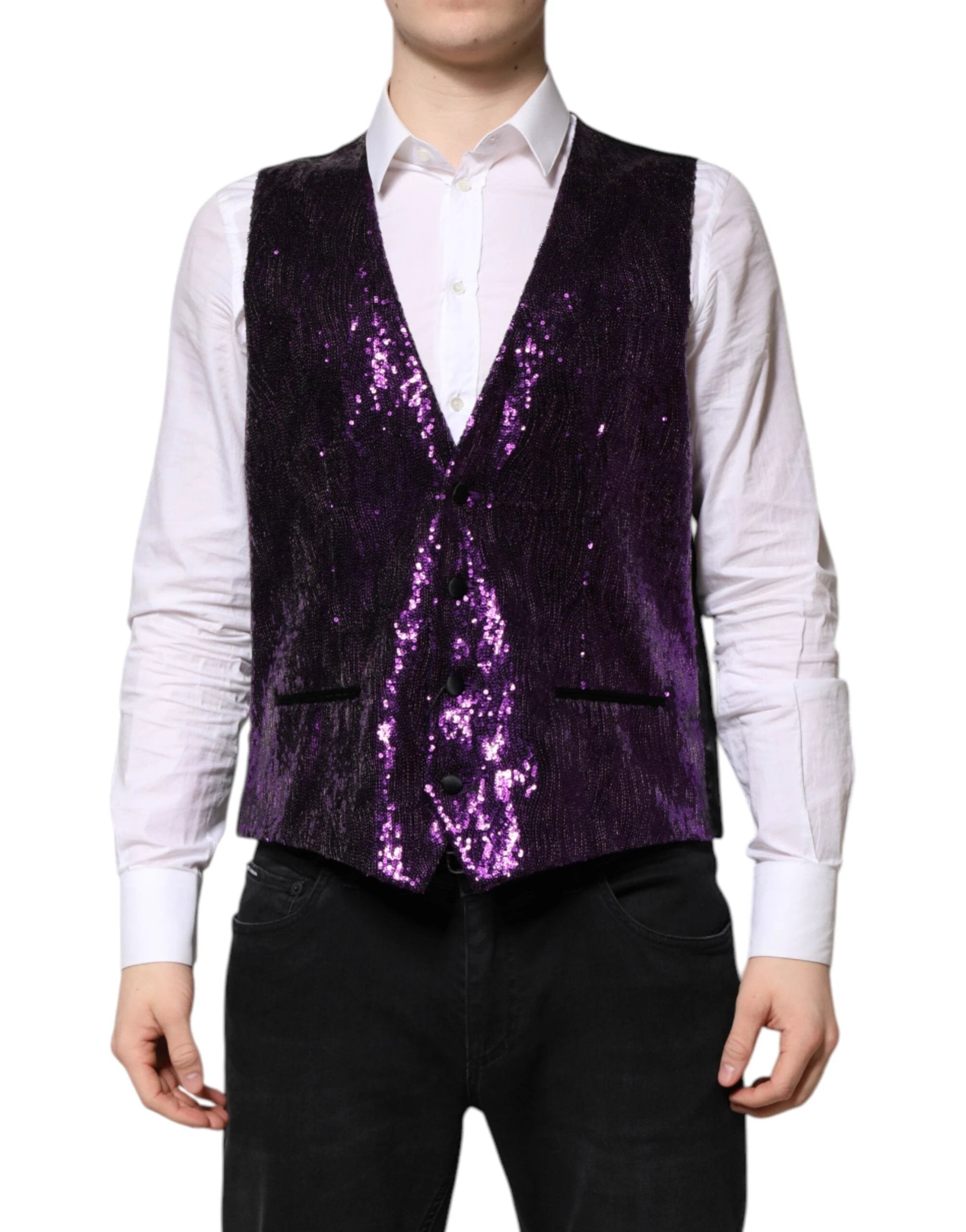 Dolce & Gabbana Purple Sequined Dress Formal Waistcoat Vest by Dolce & Gabbana
