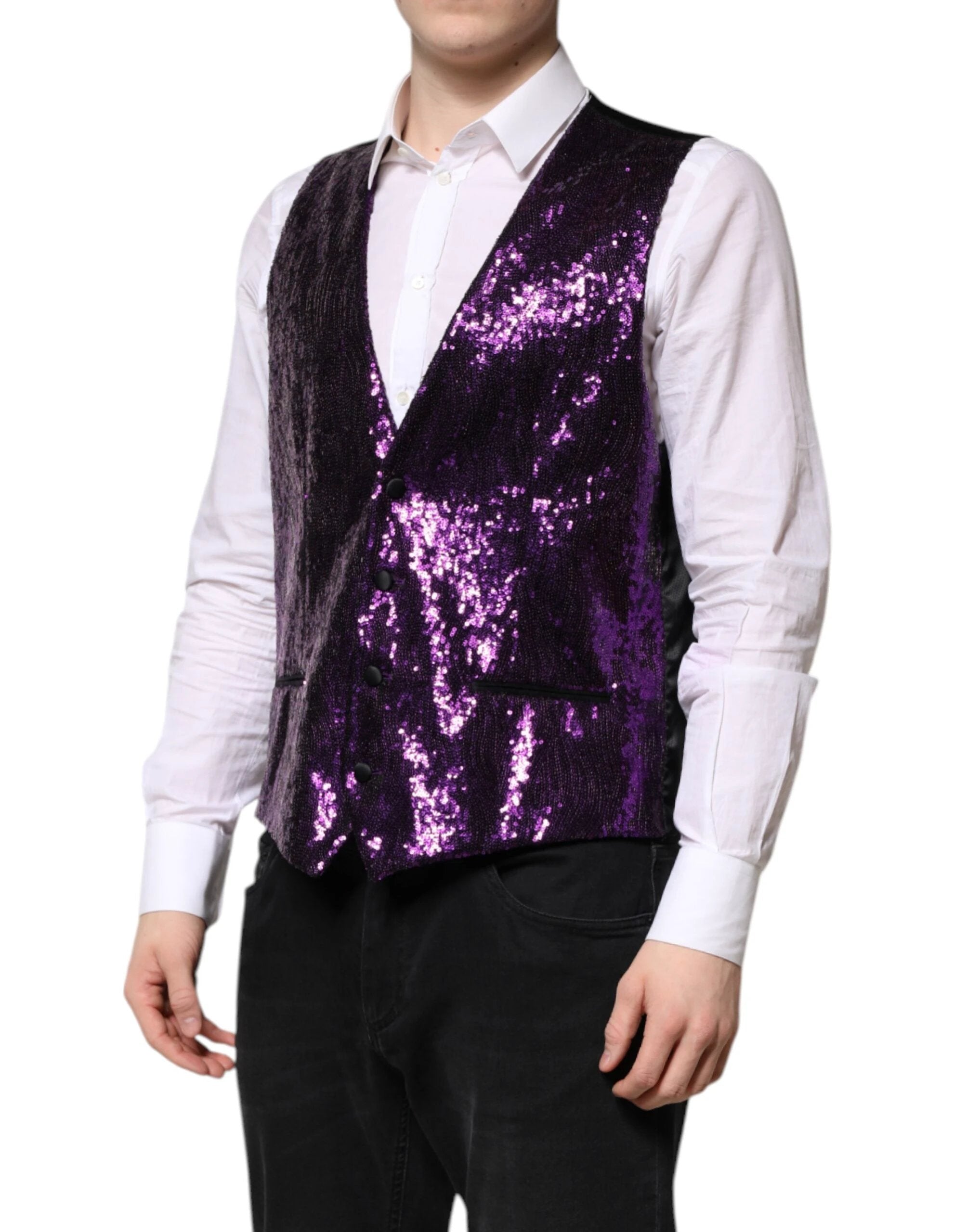 Dolce & Gabbana Purple Sequined Dress Formal Waistcoat Vest by Dolce & Gabbana