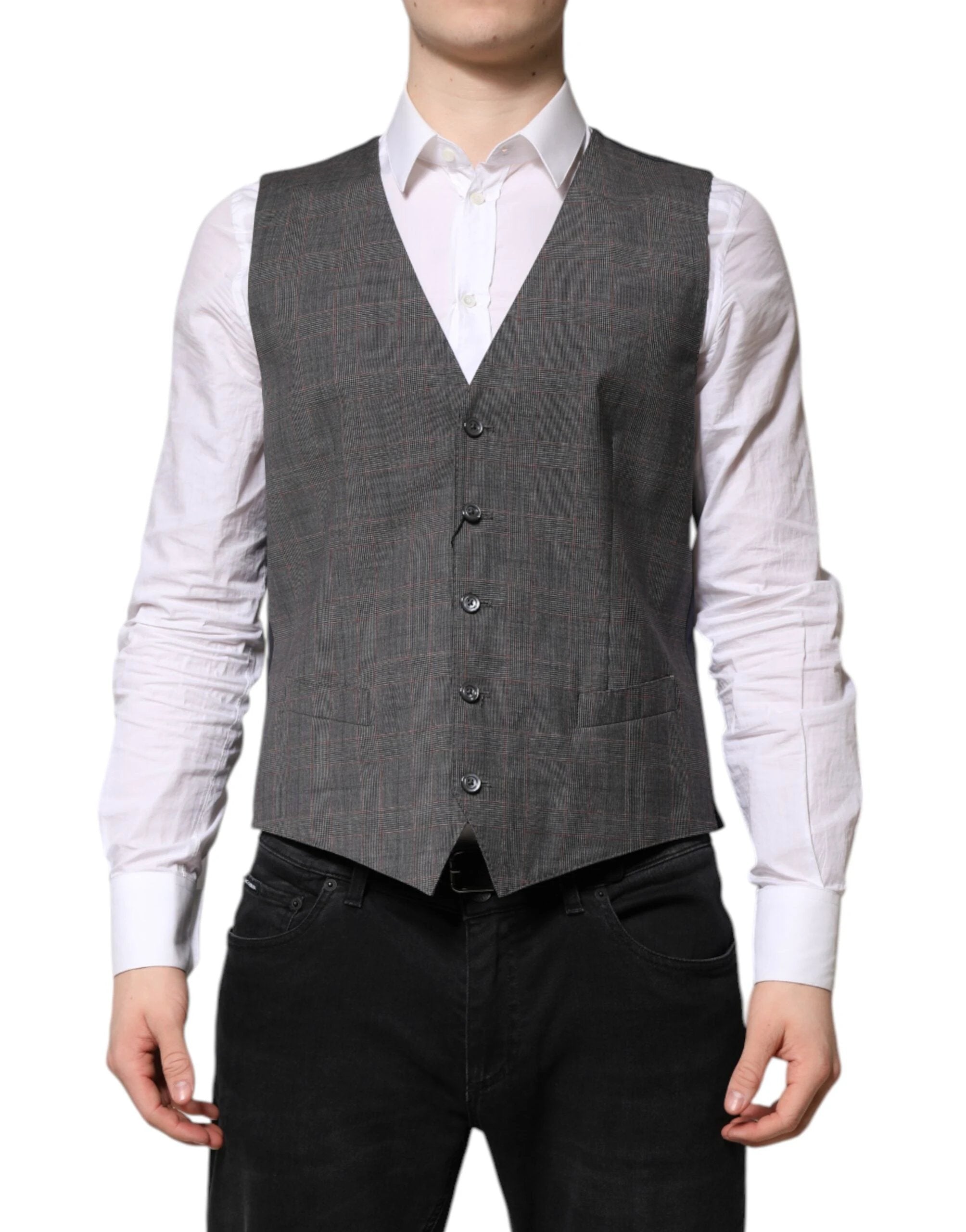 Dolce & Gabbana Gray Plaid Wool Formal Dress Waistcoat Vest by Dolce & Gabbana