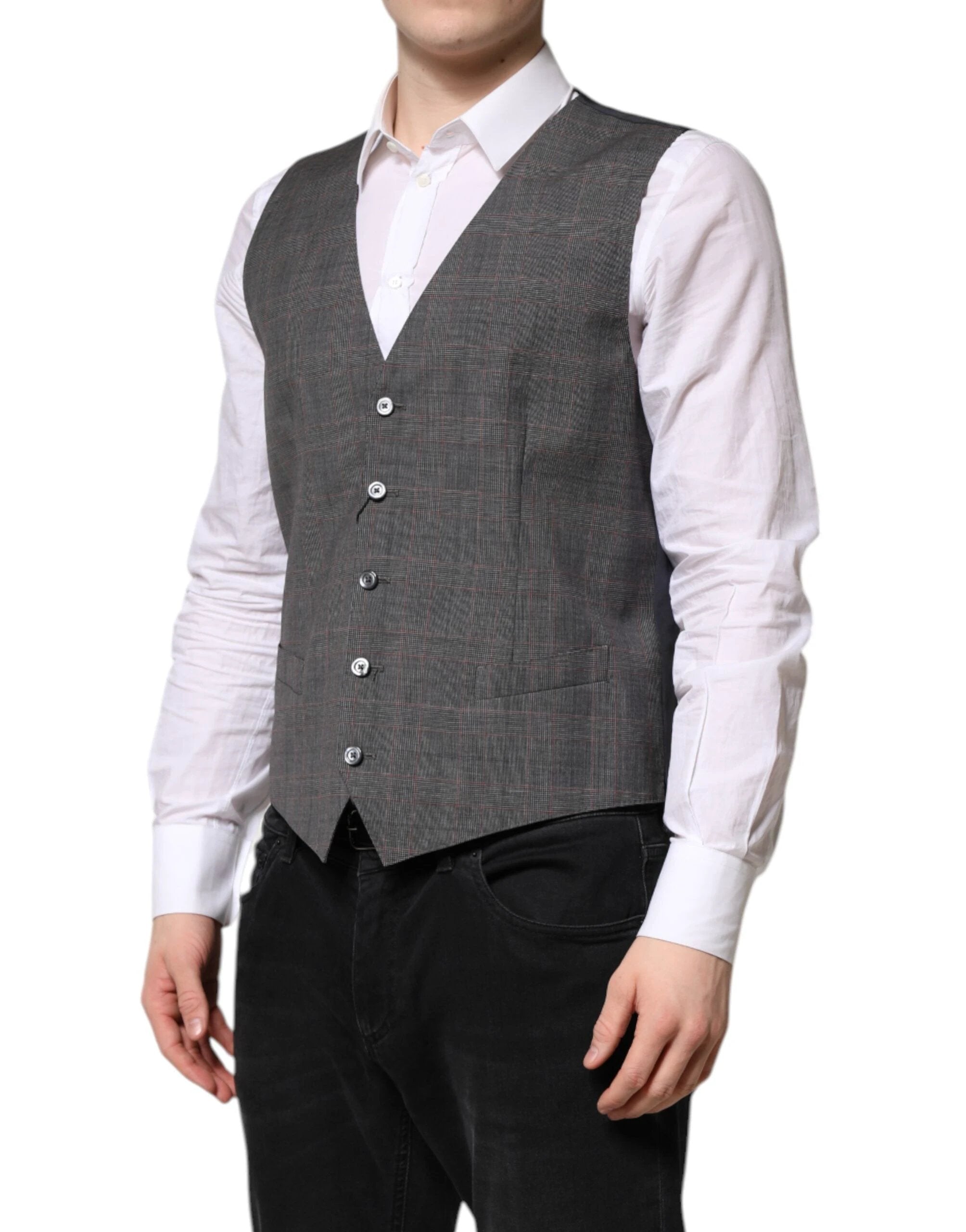 Dolce & Gabbana Gray Plaid Wool Formal Dress Waistcoat Vest by Dolce & Gabbana