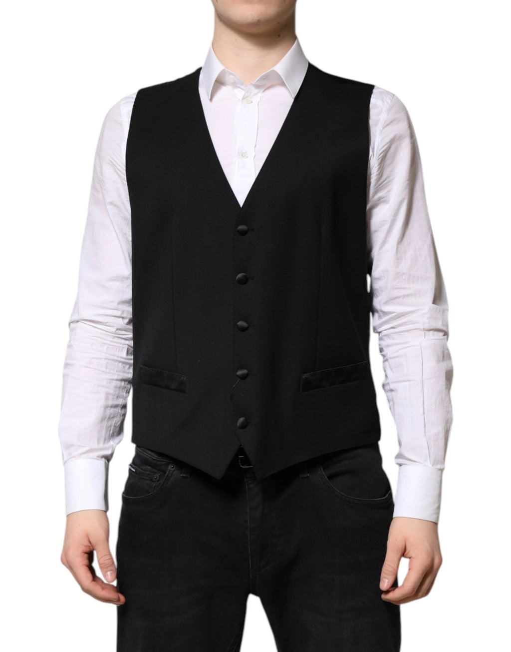 Dolce & Gabbana Black Wool Dress Formal Men Waistcoat Vest by Dolce & Gabbana