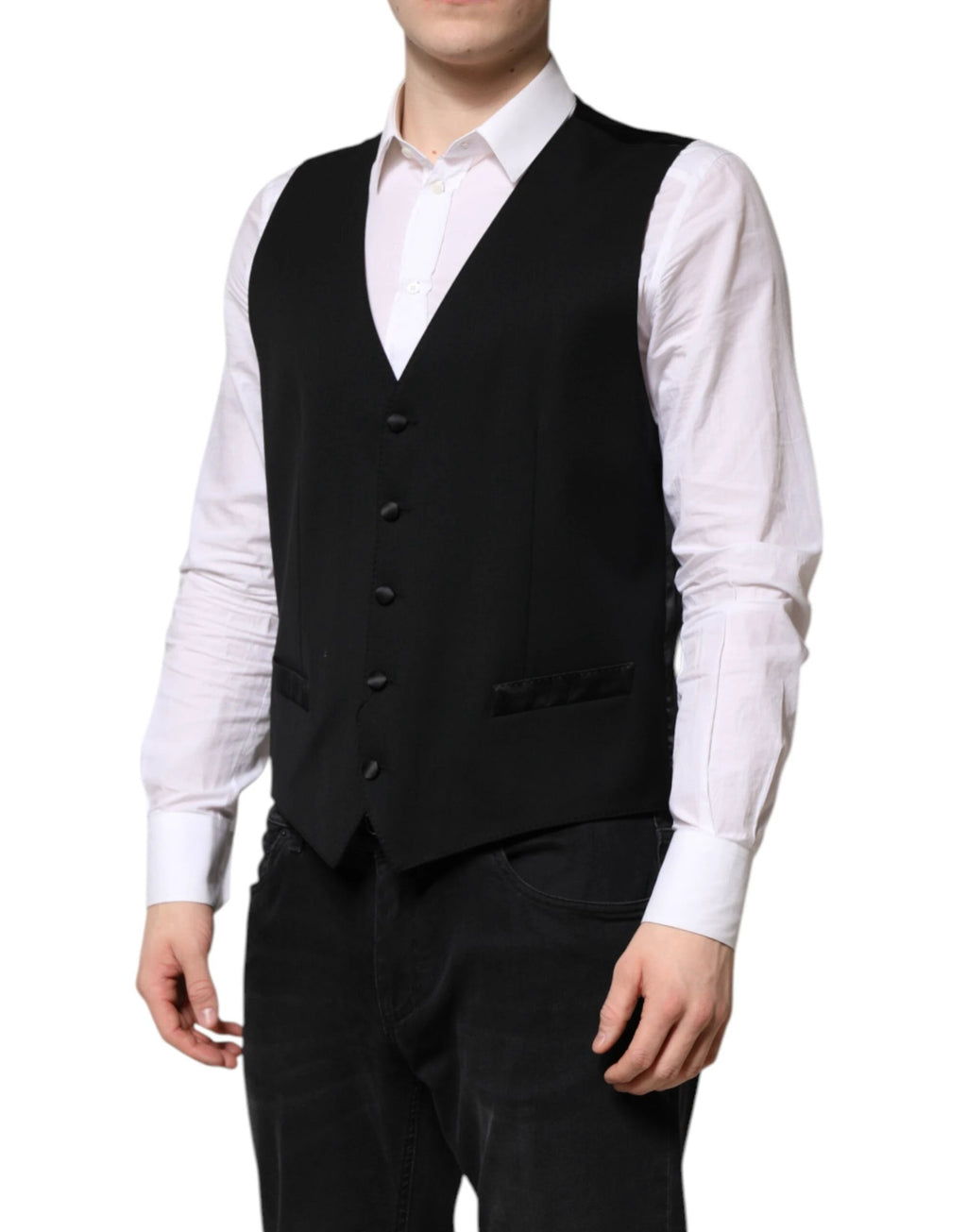 Dolce & Gabbana Black Wool Dress Formal Men Waistcoat Vest by Dolce & Gabbana
