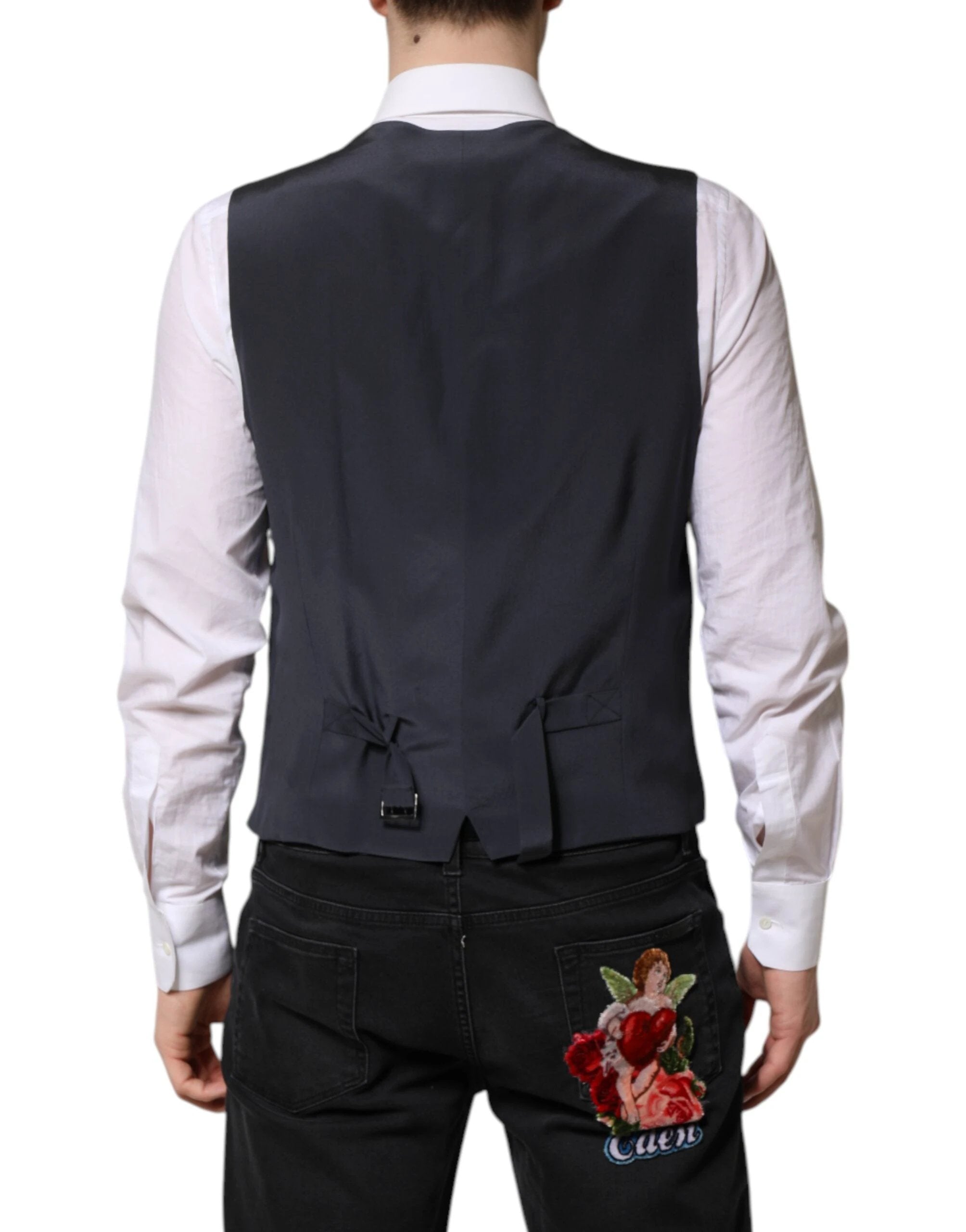 Dolce & Gabbana Gray Plaid Wool Formal Dress Waistcoat Vest by Dolce & Gabbana