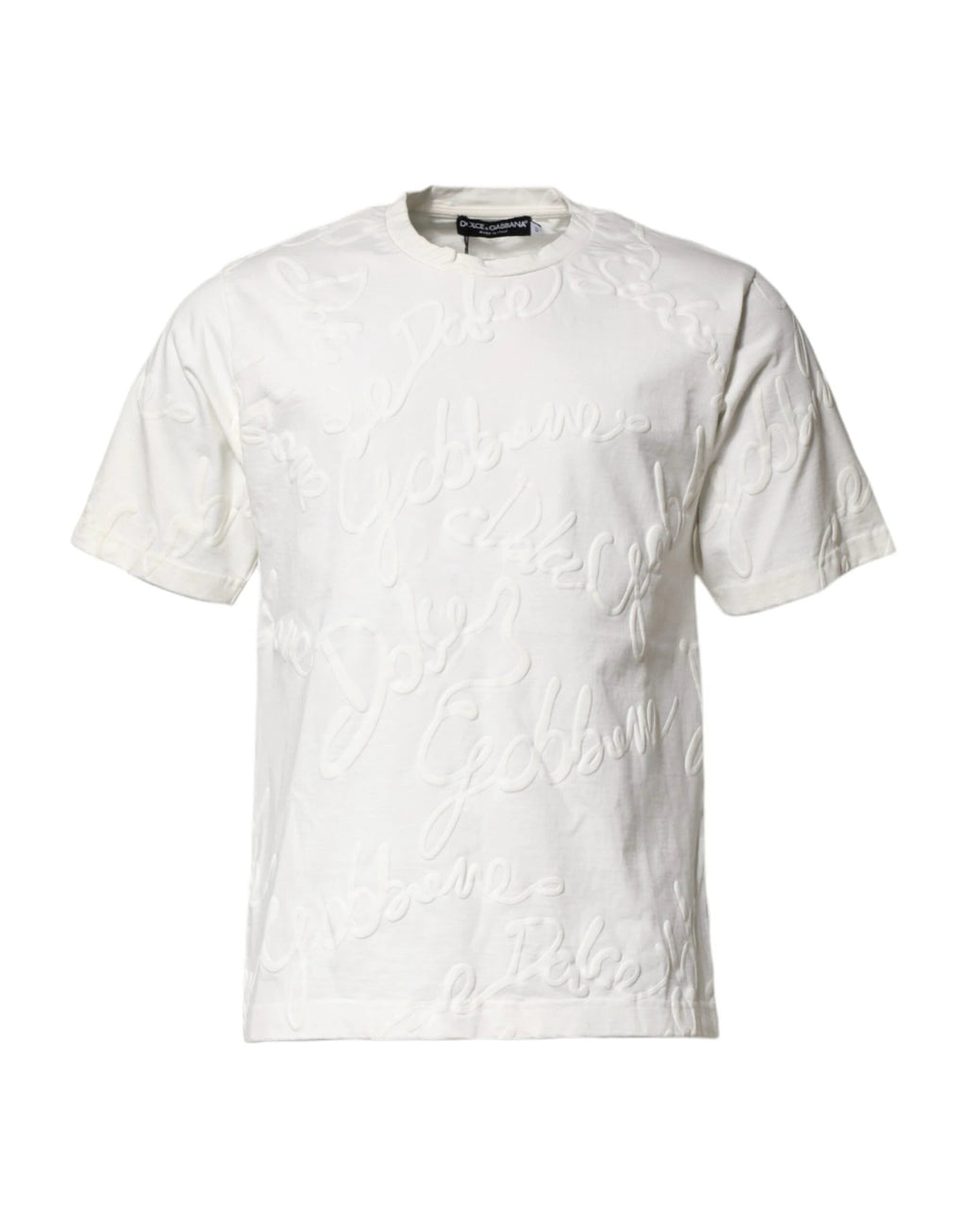 Dolce & Gabbana White Cotton Logo Embossed Crew Neck T-shirt by Dolce & Gabbana