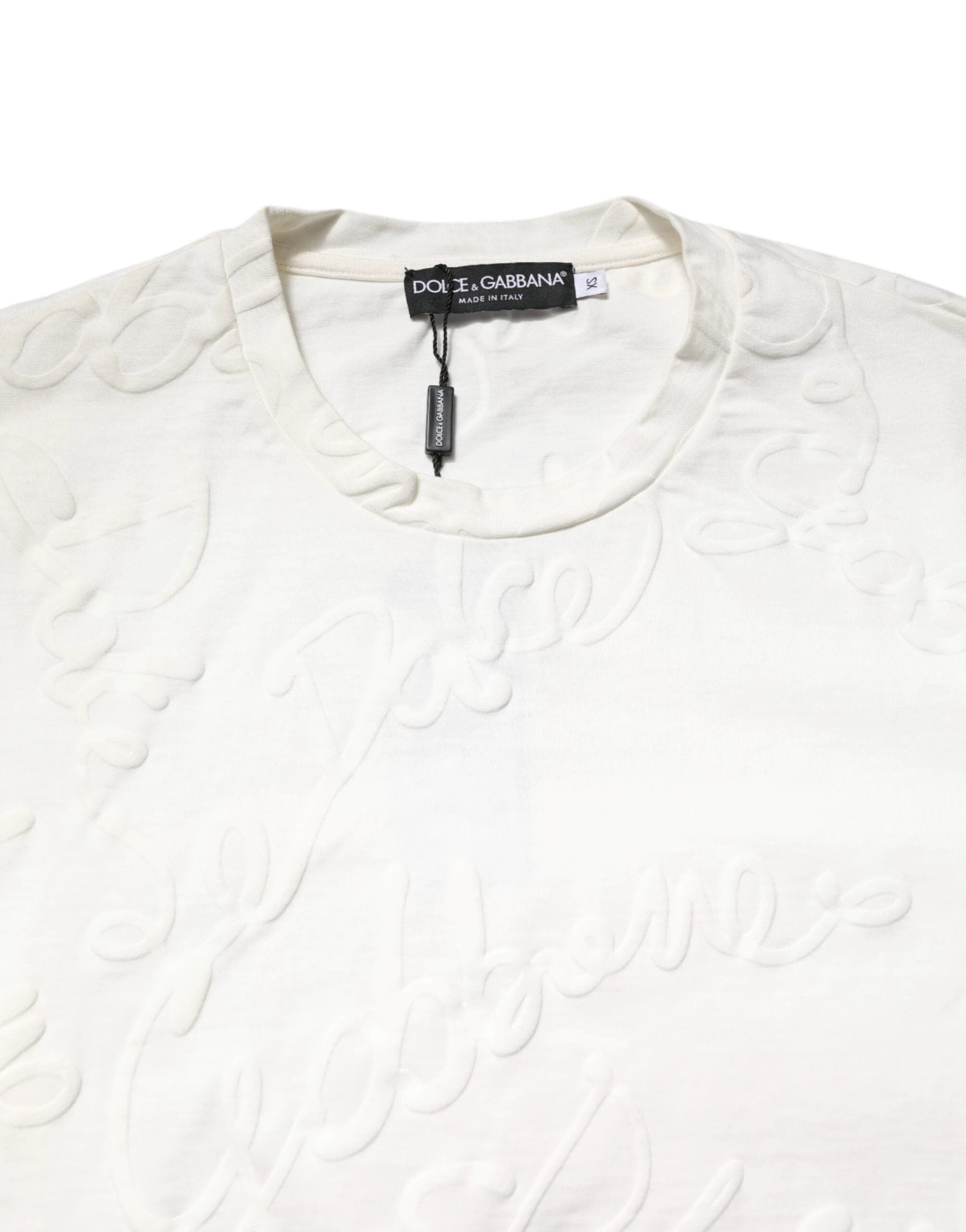 Dolce & Gabbana White Cotton Logo Embossed Crew Neck T-shirt by Dolce & Gabbana