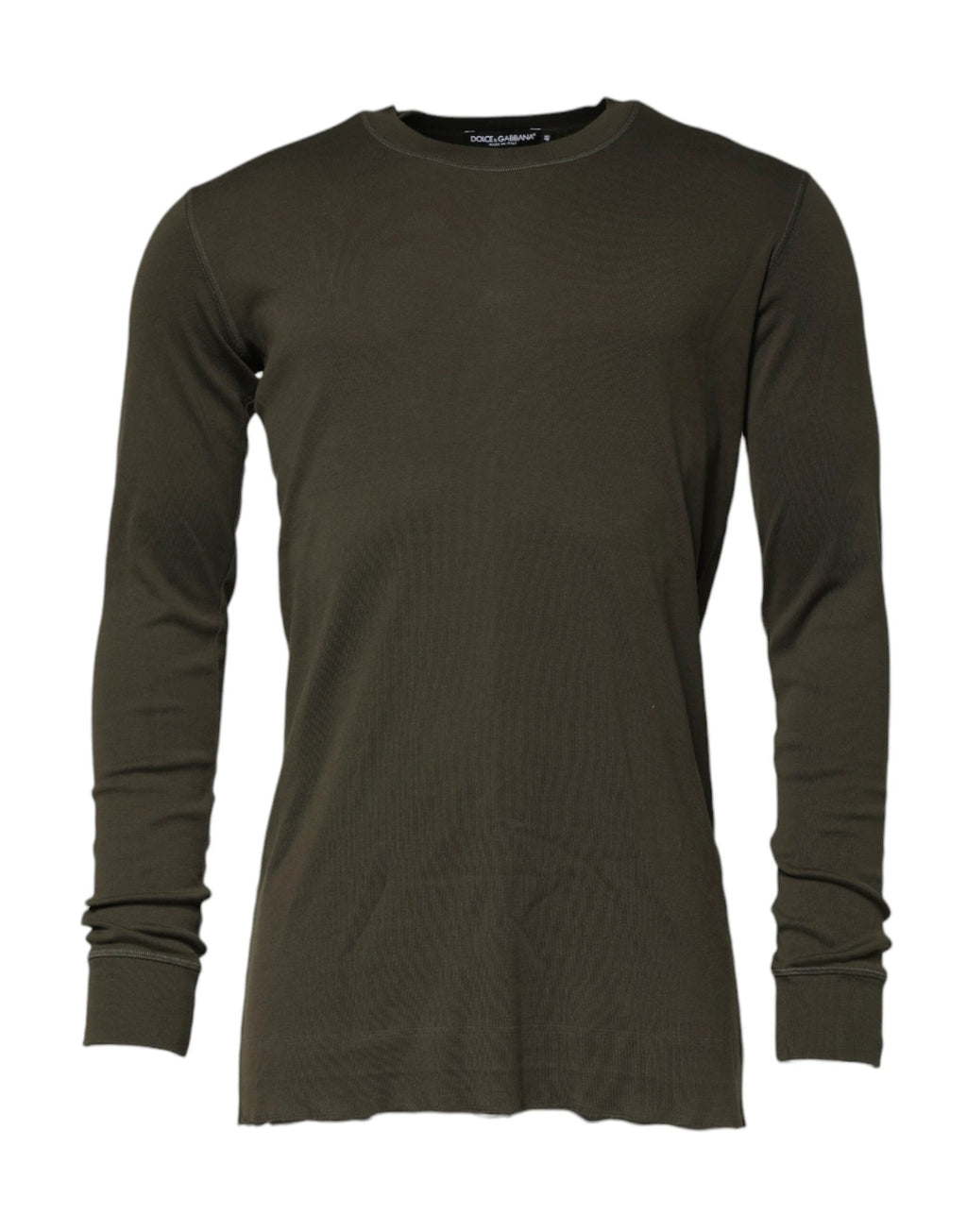 Dolce & Gabbana Dark Green Long Sleeves Crew Neck T-shirt by Dolce & Gabbana