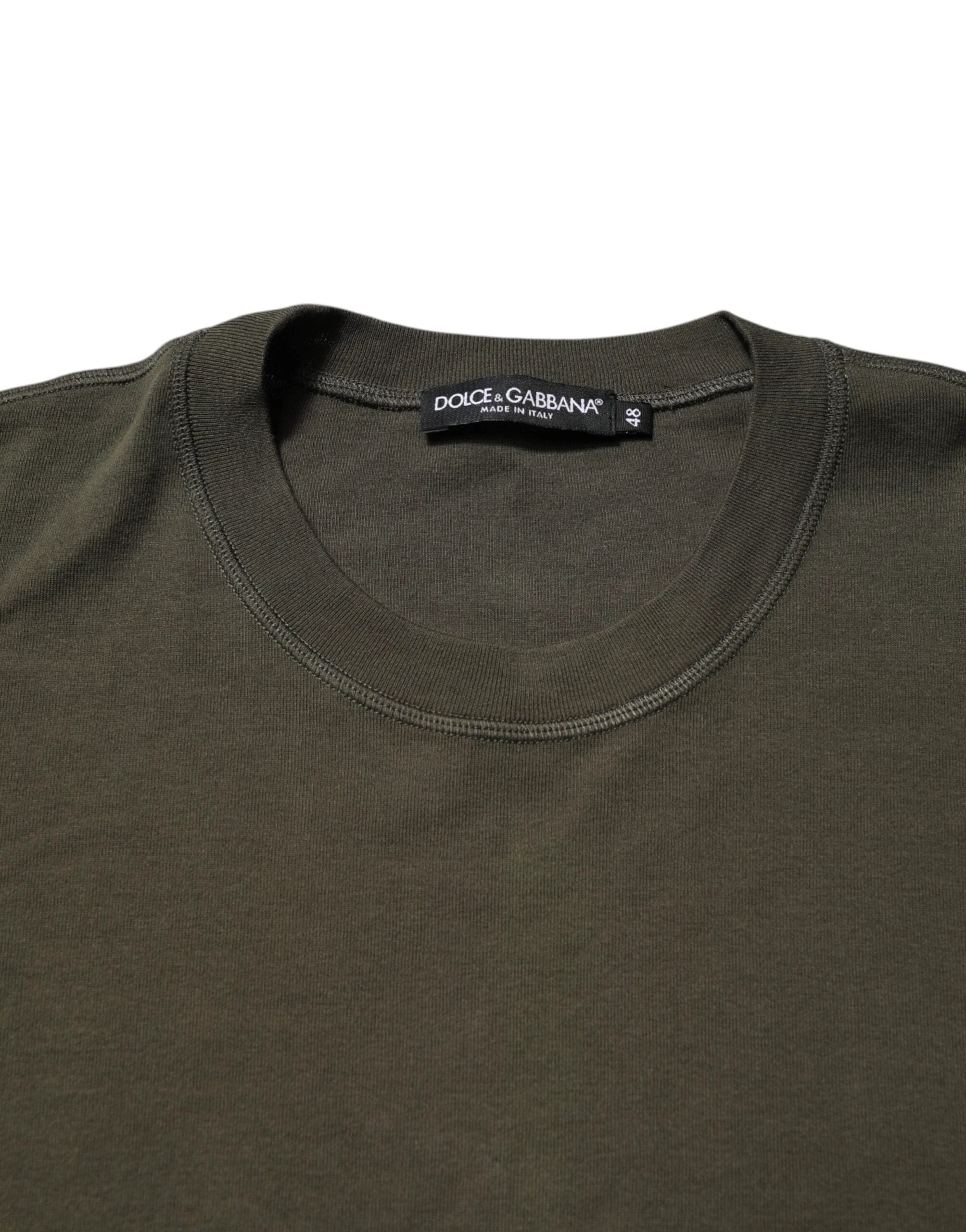Dolce & Gabbana Dark Green Long Sleeves Crew Neck T-shirt by Dolce & Gabbana