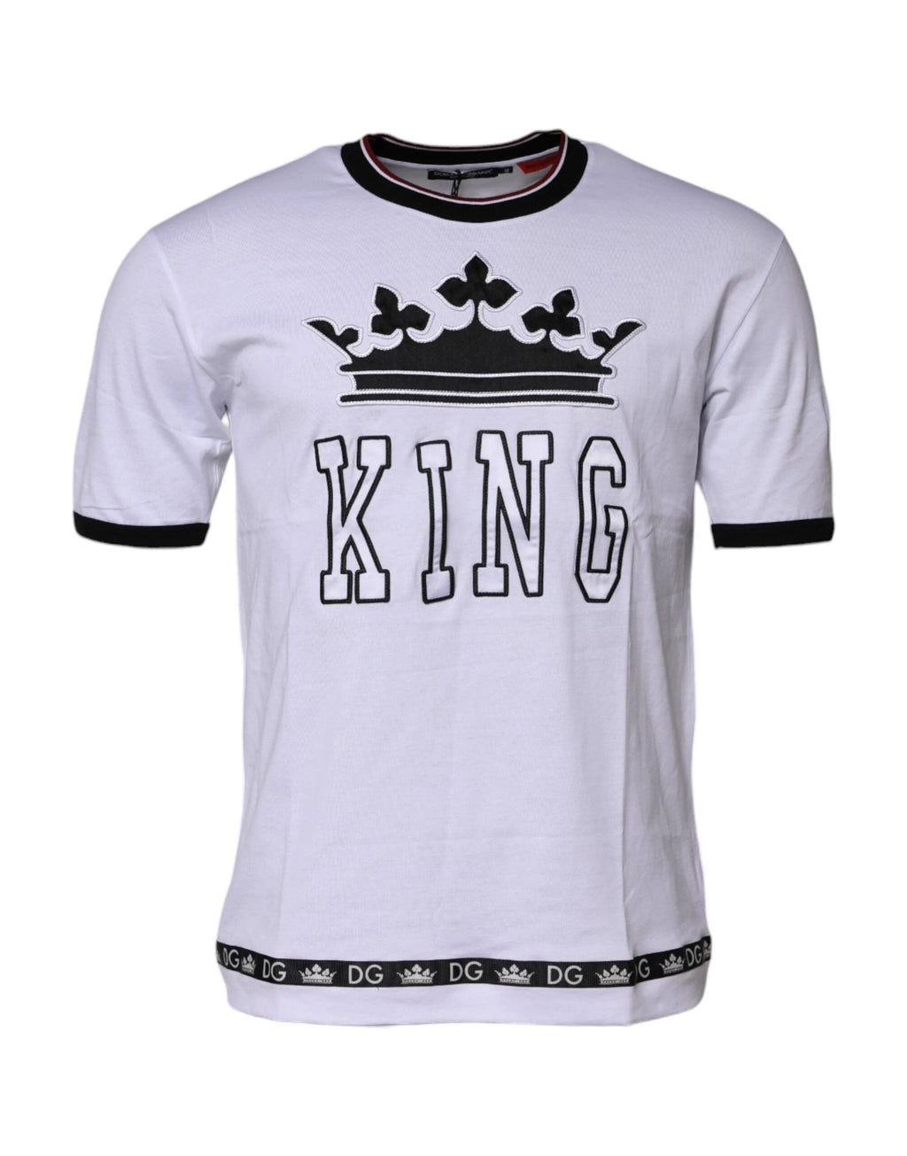Dolce & Gabbana White Cotton Crown King Embroidery T-shirt by Dolce & Gabbana