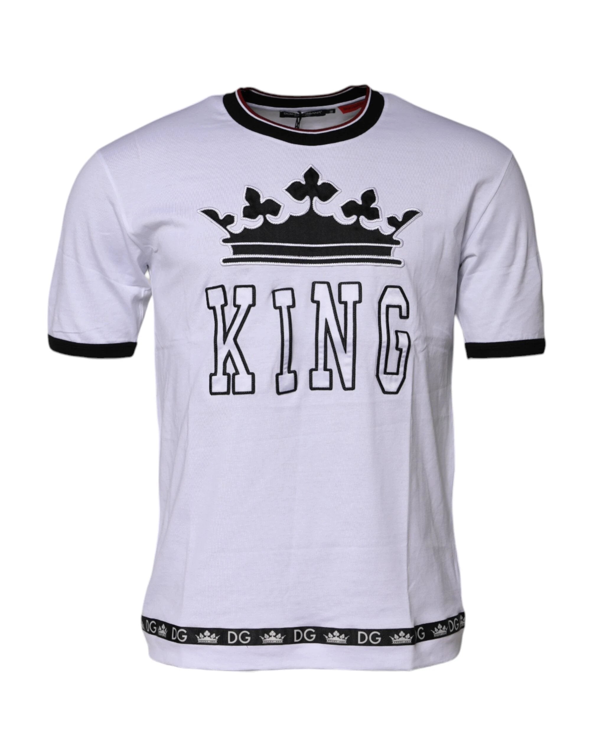 Dolce & Gabbana White Cotton Crown King Embroidery T-shirt by Dolce & Gabbana