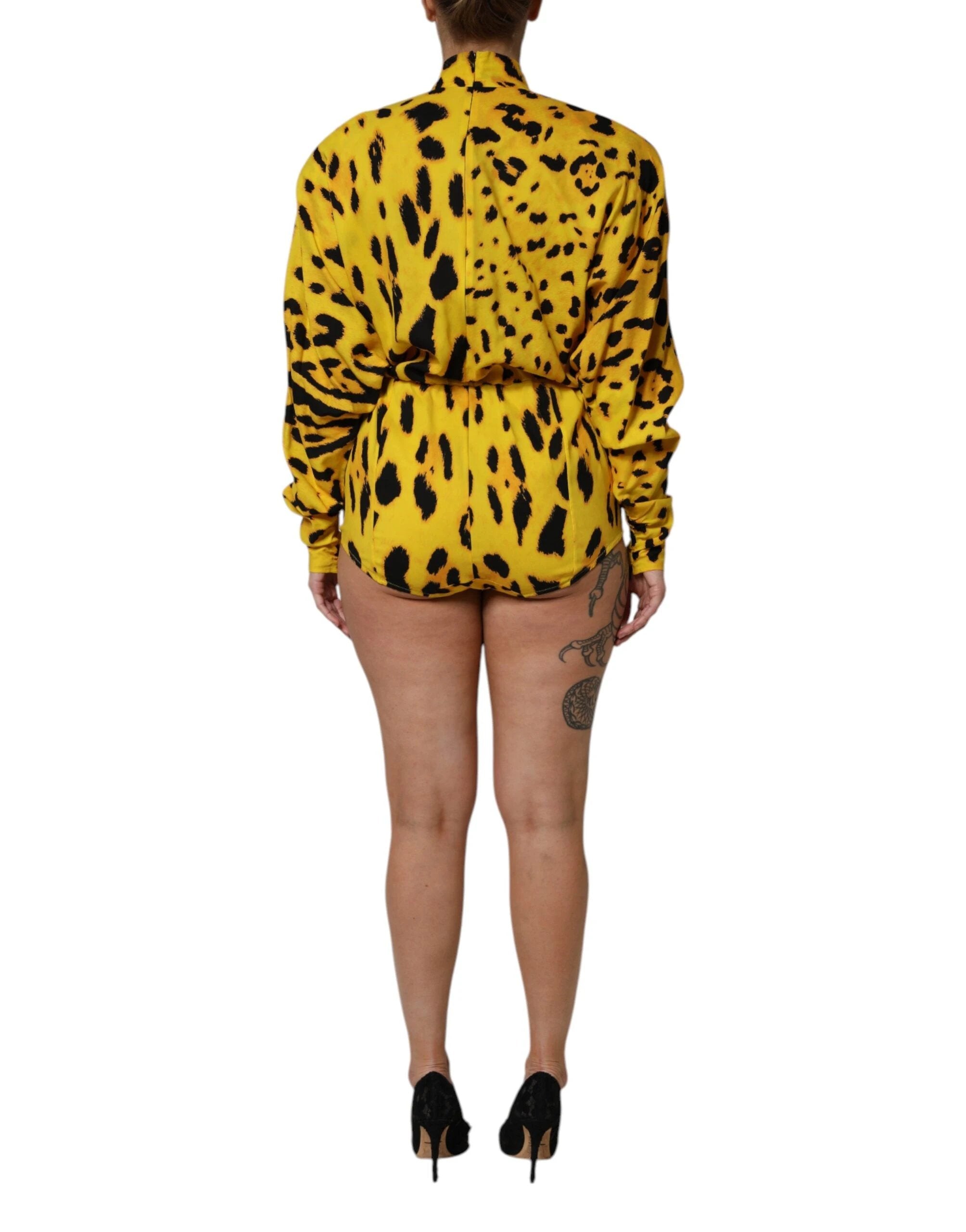 Dolce & Gabbana Yellow Leopard Long Sleeves Jumpsuit Dress by Dolce & Gabbana