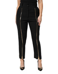 Dolce & Gabbana Black Wool High Waist Zipper Tapered Pants by Dolce & Gabbana