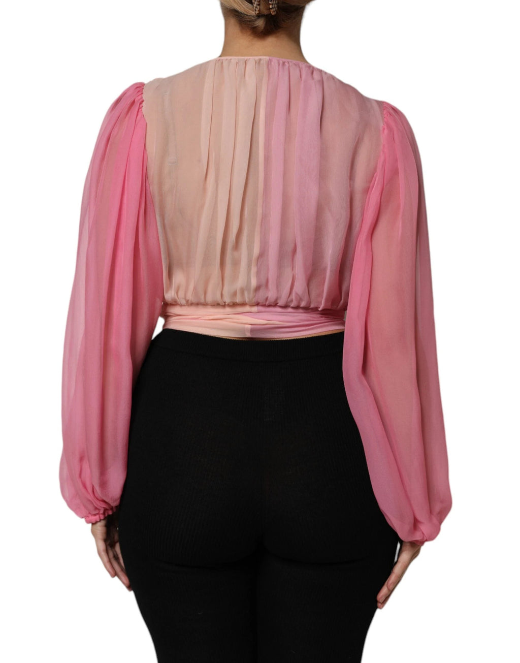 Dolce & Gabbana Pink Plunging V-neck Long Sleeves Blouse Top by Dolce & Gabbana