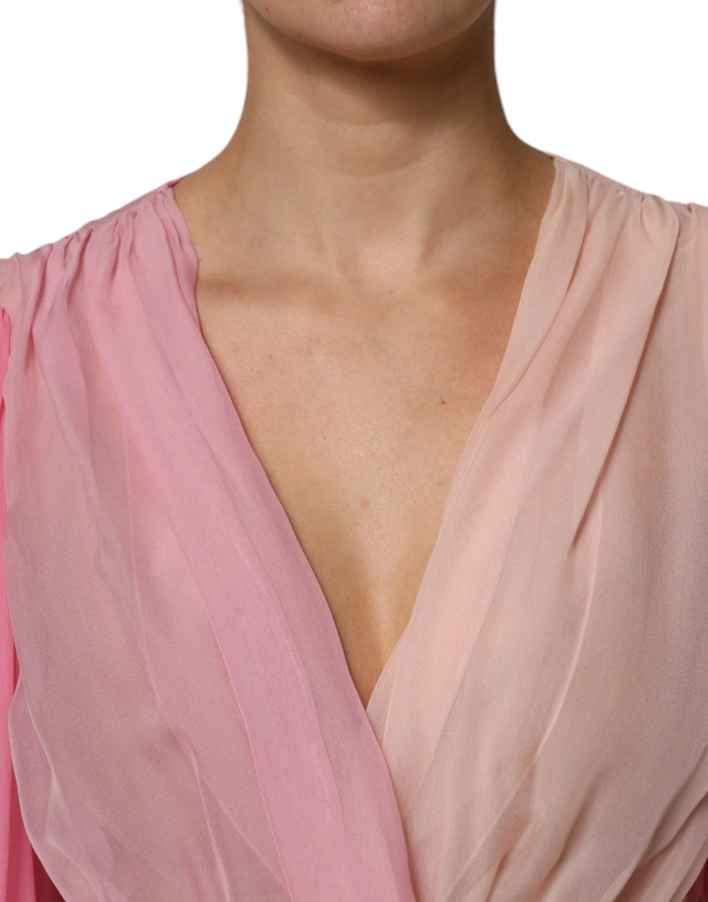 Dolce & Gabbana Pink Plunging V-neck Long Sleeves Blouse Top by Dolce & Gabbana
