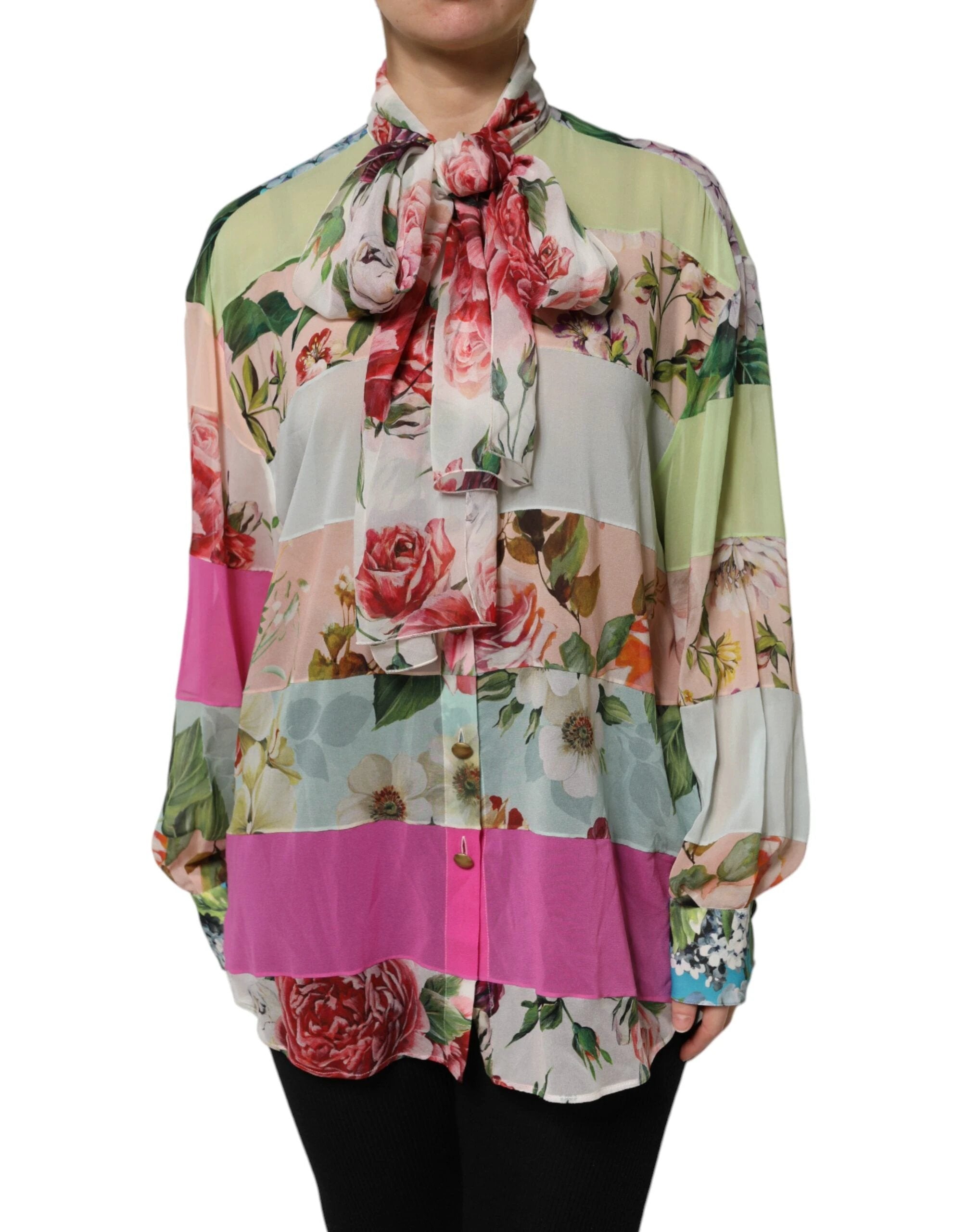 Dolce & Gabbana Multicolor Floral Patchwork Long Sleeves Top by Dolce & Gabbana