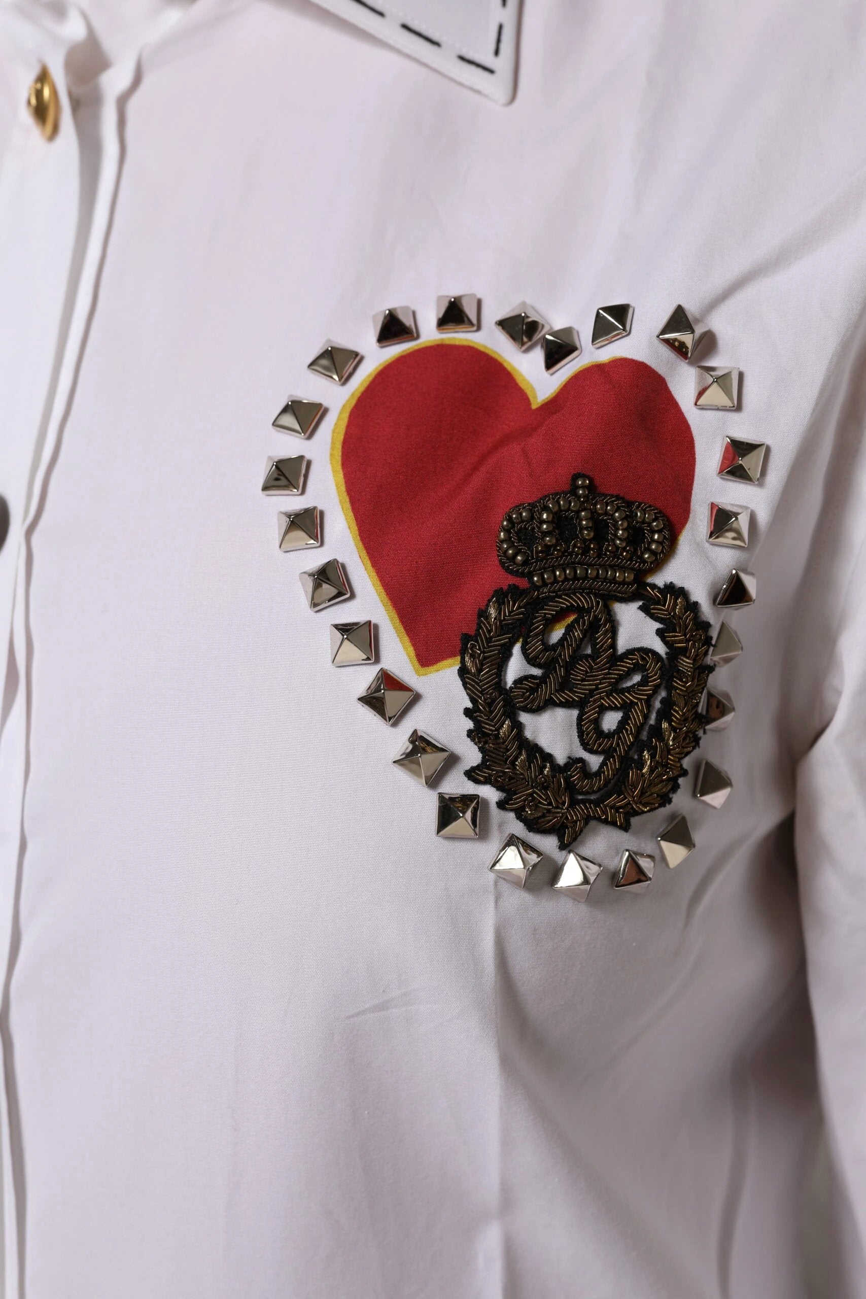 Dolce & Gabbana White Cotton Floral Embellished Shirt Top by Dolce & Gabbana