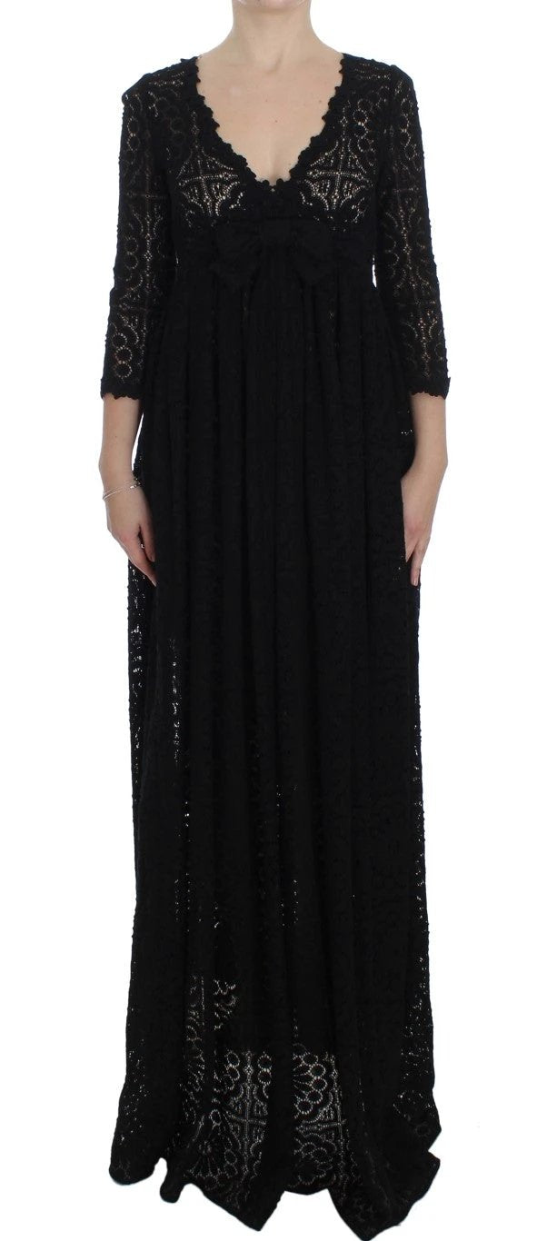 Dolce & Gabbana Black Ricamo Knitted Full Length Maxi Dress by Dolce & Gabbana
