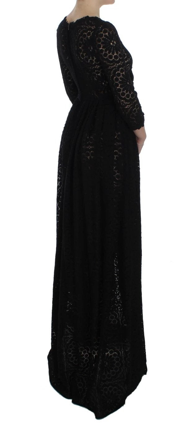 Dolce & Gabbana Black Ricamo Knitted Full Length Maxi Dress by Dolce & Gabbana