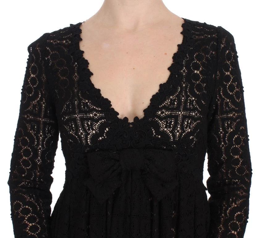 Dolce & Gabbana Black Ricamo Knitted Full Length Maxi Dress by Dolce & Gabbana