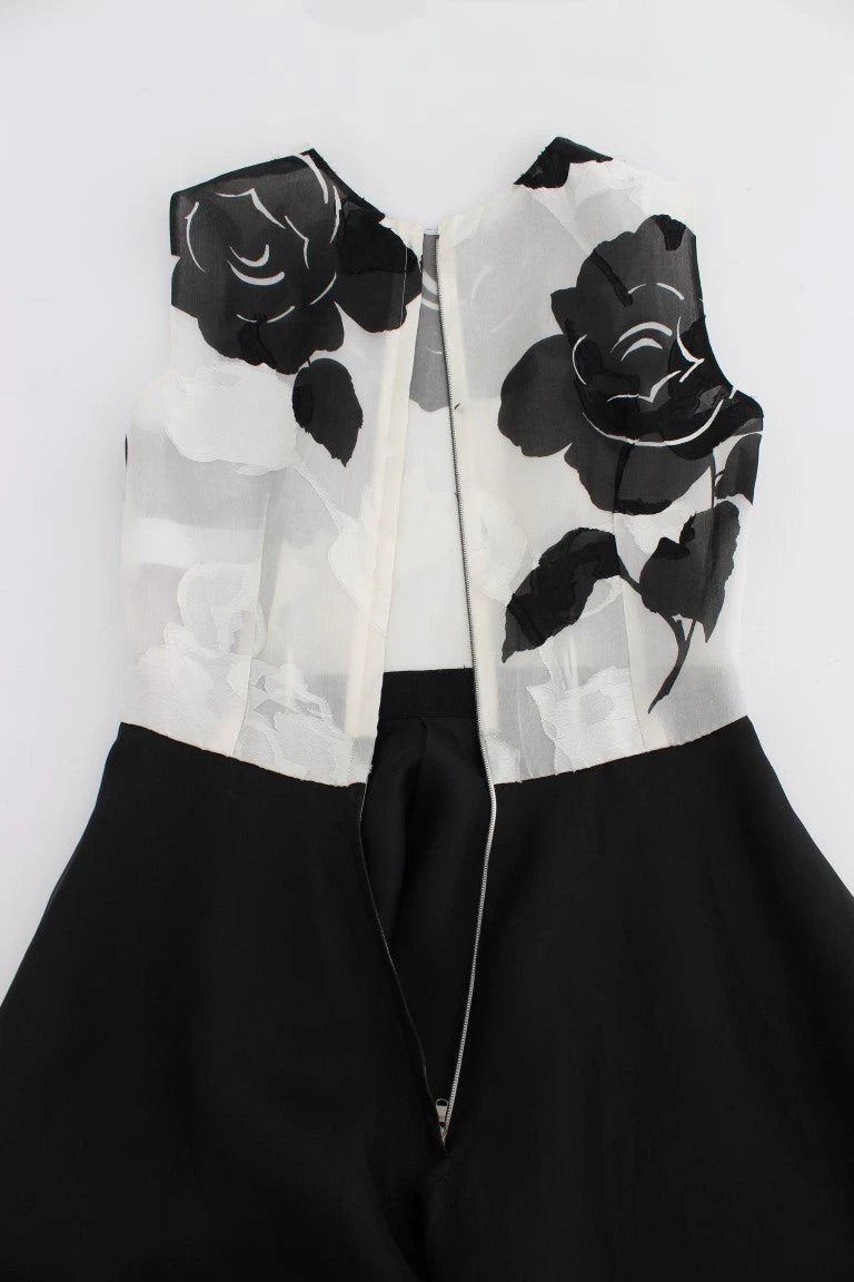 Dolce & Gabbana Black White Floral Silk Sheath Gown Dress by Dolce & Gabbana