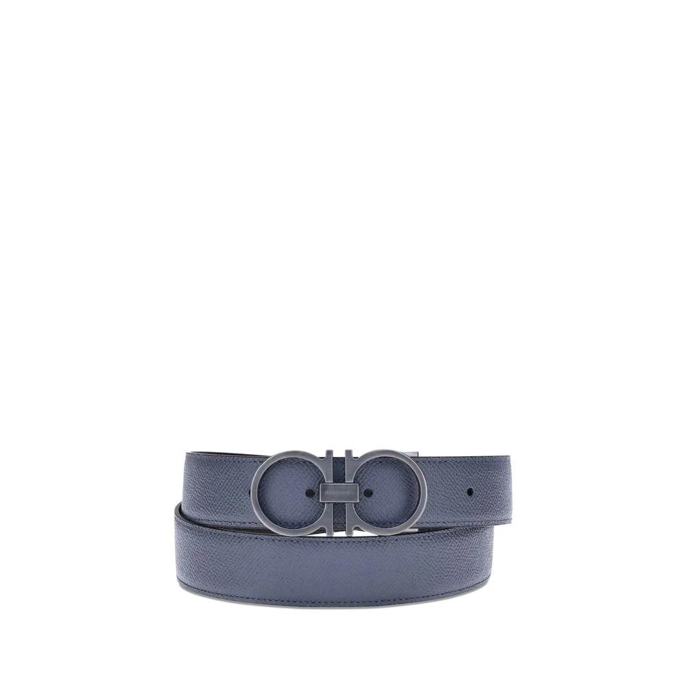 Ferragamo Blue Calf Leather Bos Taurus Regular Belt by Ferragamo