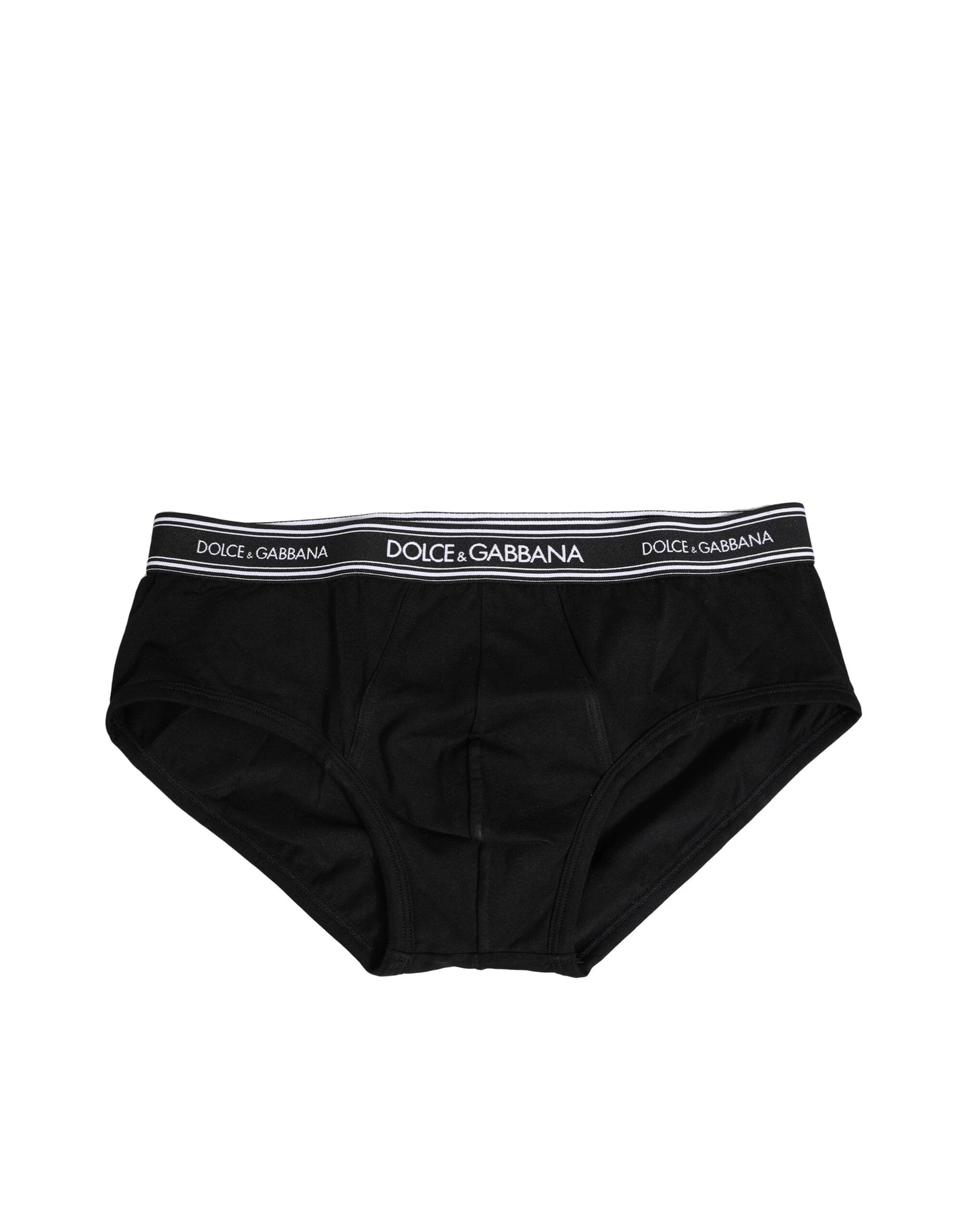 Dolce & Gabbana Black Cotton Stretch Logo Print Brief Underwear by Dolce & Gabbana