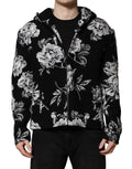 Dolce & Gabbana Black Wool Floral Printed Men Hooded Jacket by Dolce & Gabbana